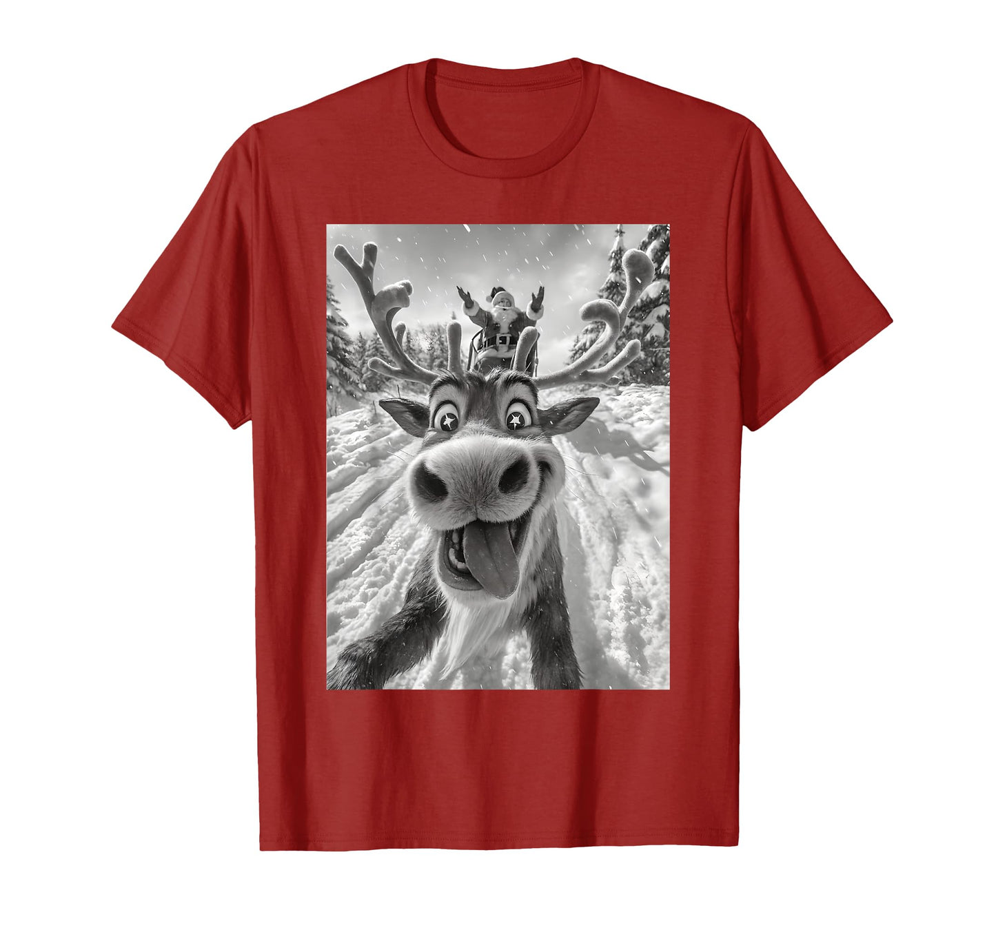 Funny Reindeer Selfie Santa Christmas Xmas Pajamas Holiday T-Shirt