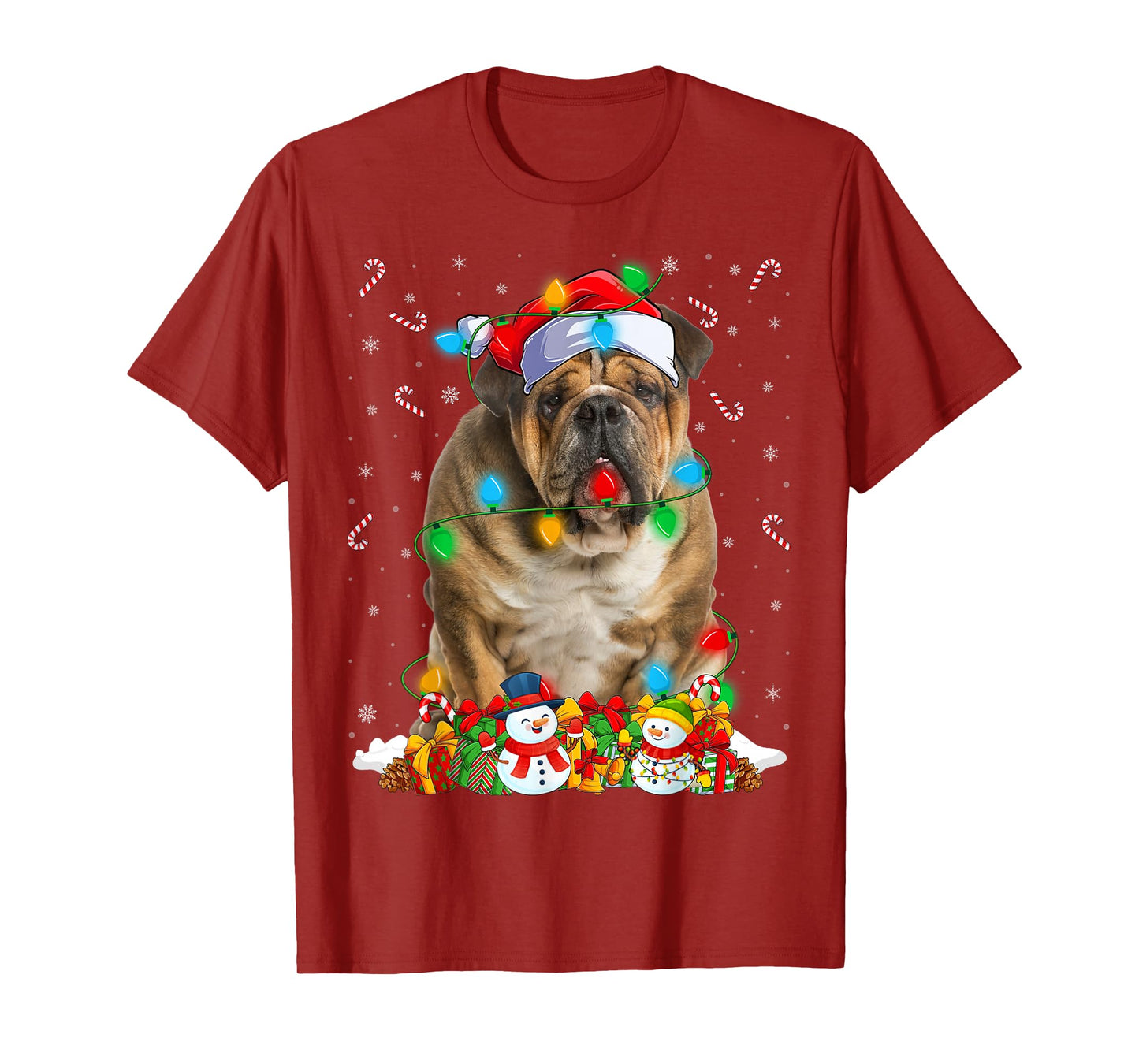 Bulldog Christmas Lights Funny Santa Hat Bulldog Xmas T-Shirt