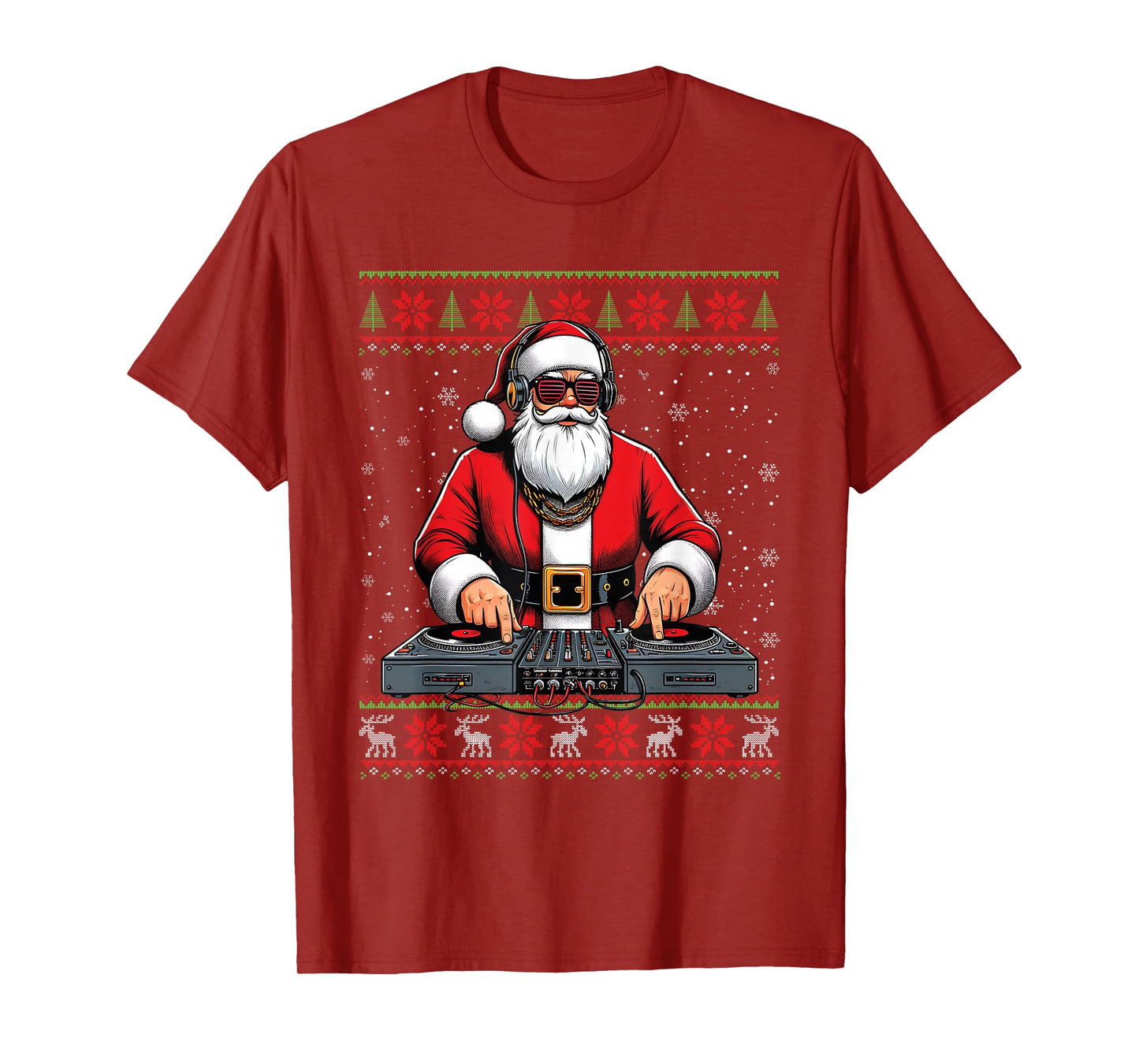 Santa Claus DJ Mixer Music Ugly Christmas Sweater T-Shirt
