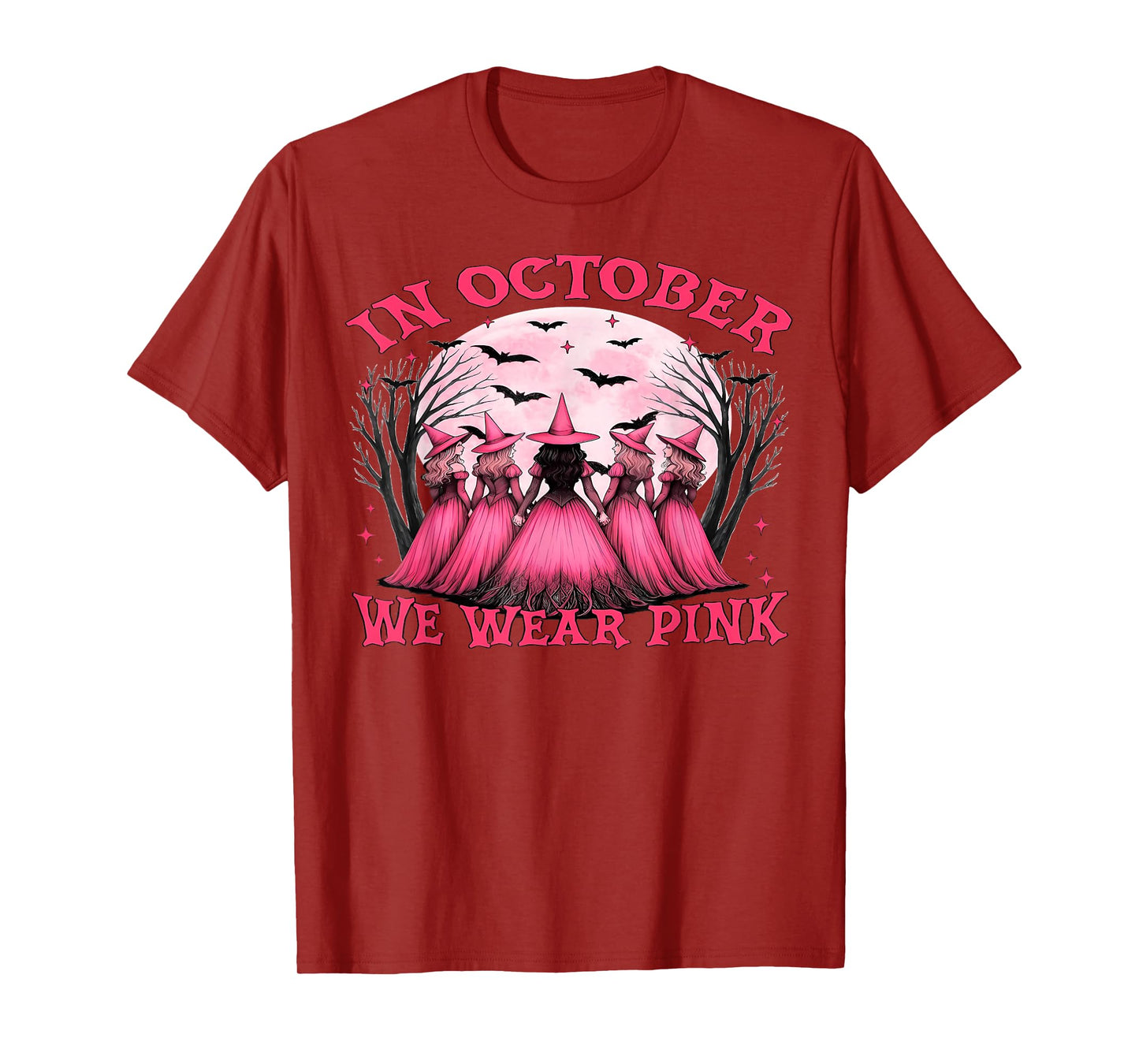 Retro in October We Wear Pink Witch Breast Cancer Awareness T-Shirt