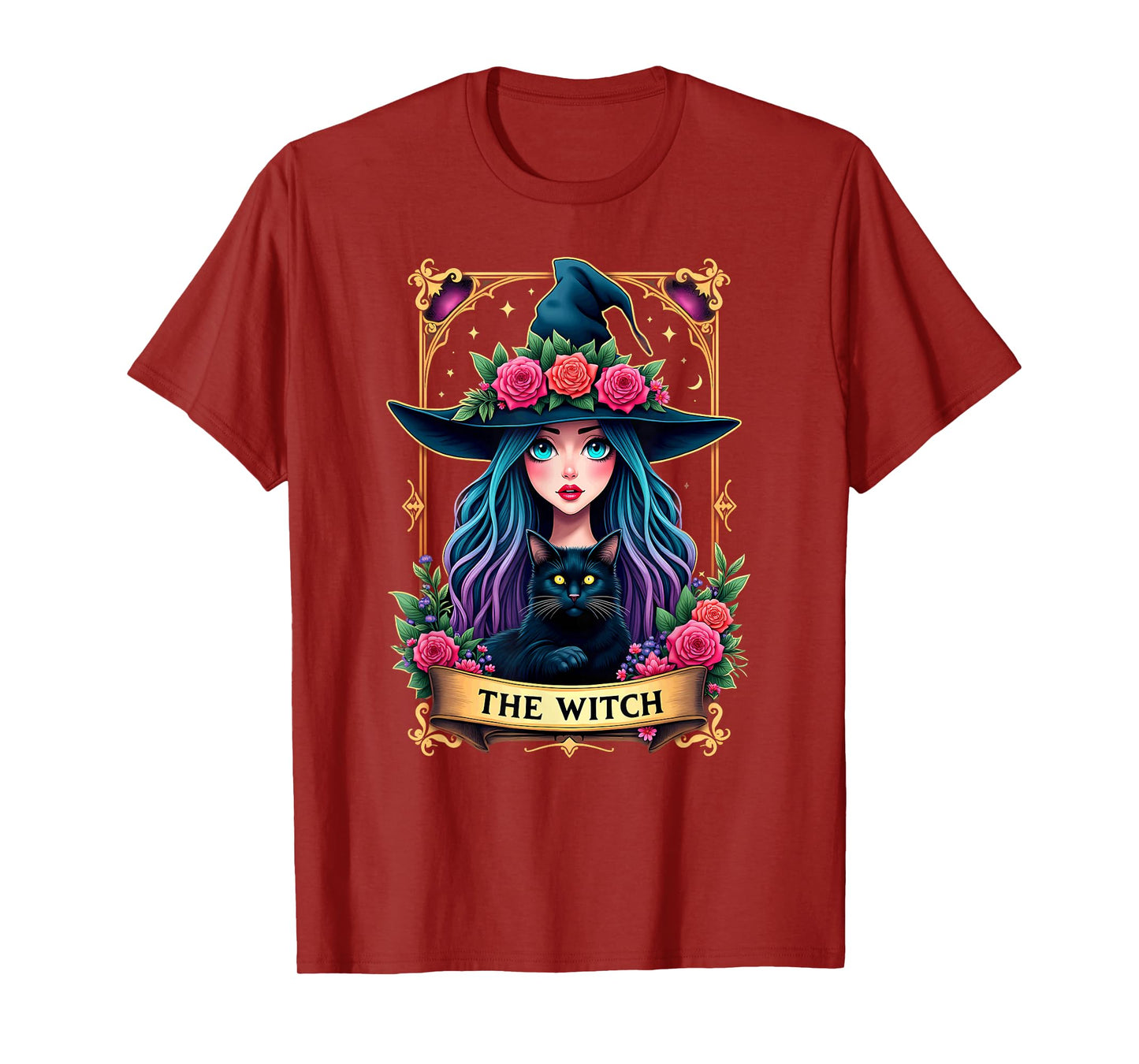 Gothic Tarot Card The Witch with Black Cat T-Shirt