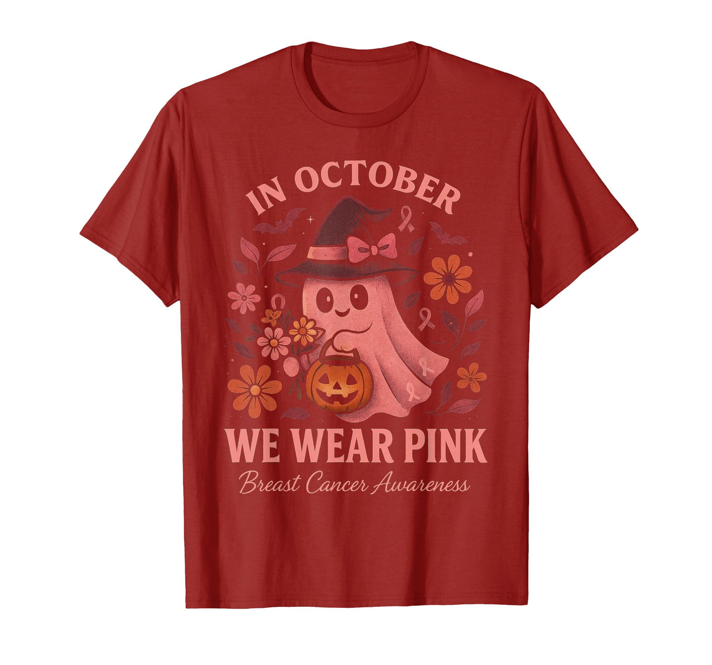 in October We Wear Pink Breast Cancer Awareness Boo T-Shirt