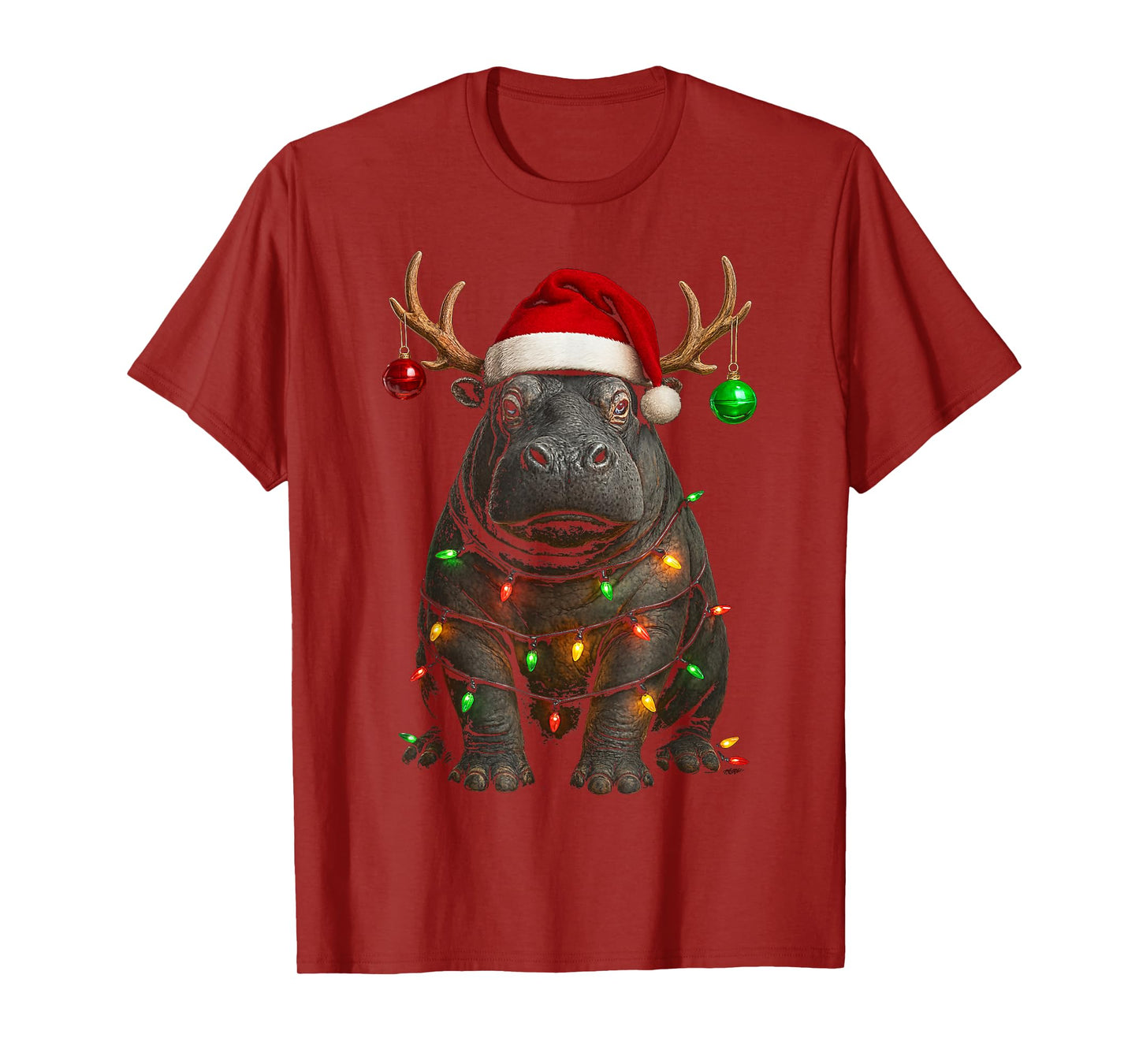 Hippopotamus Christmas Hippo Santa Hat Lover T-Shirt