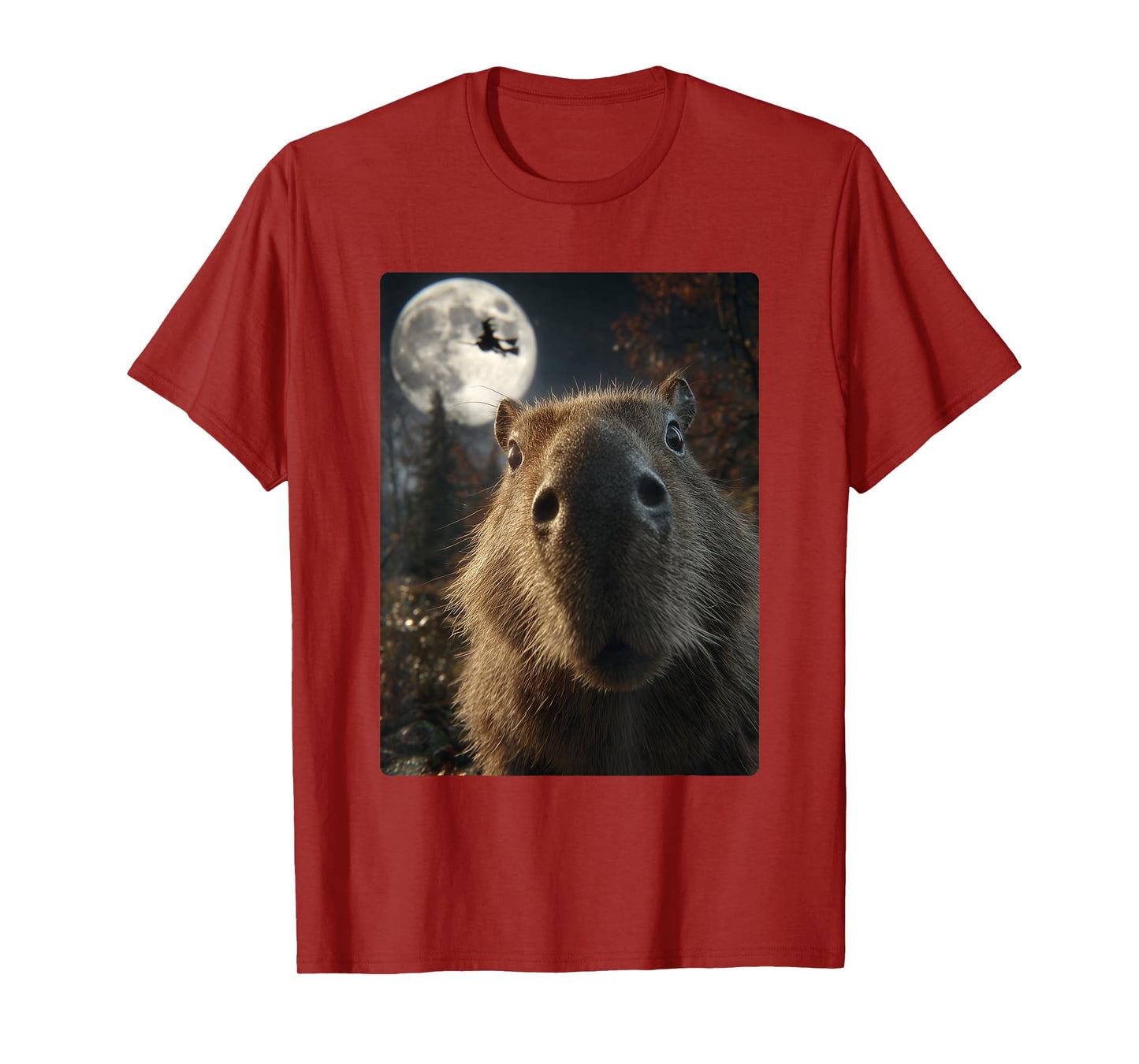 Funny Capybara Selfie Full Moon Flying Witch Halloween T-Shirt