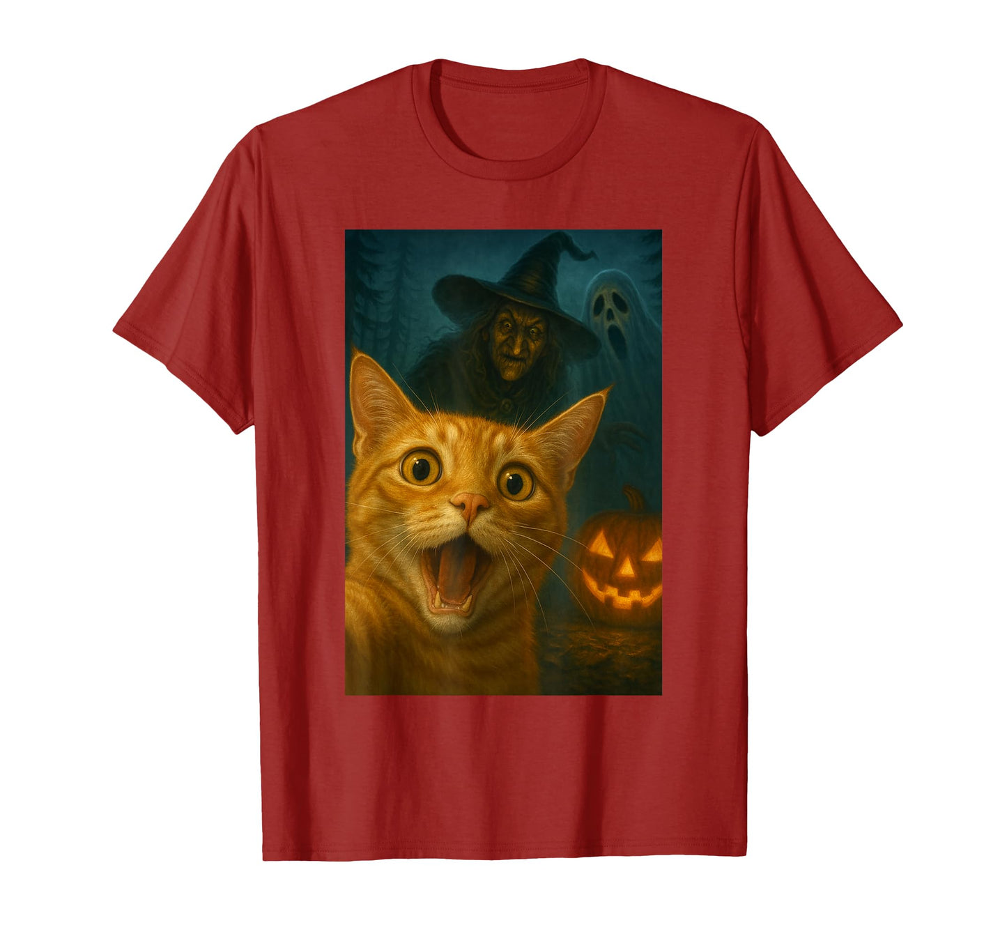 Scared Cat Pumpkin Halloween Spooky Night Funny Humor Tee T-Shirt