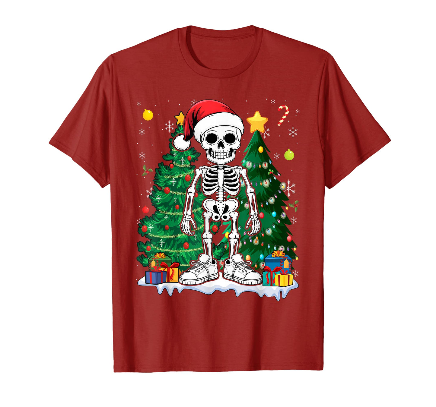Skeleton Santa Hat Christmas Pajama Cool X-Mas Skull T-Shirt