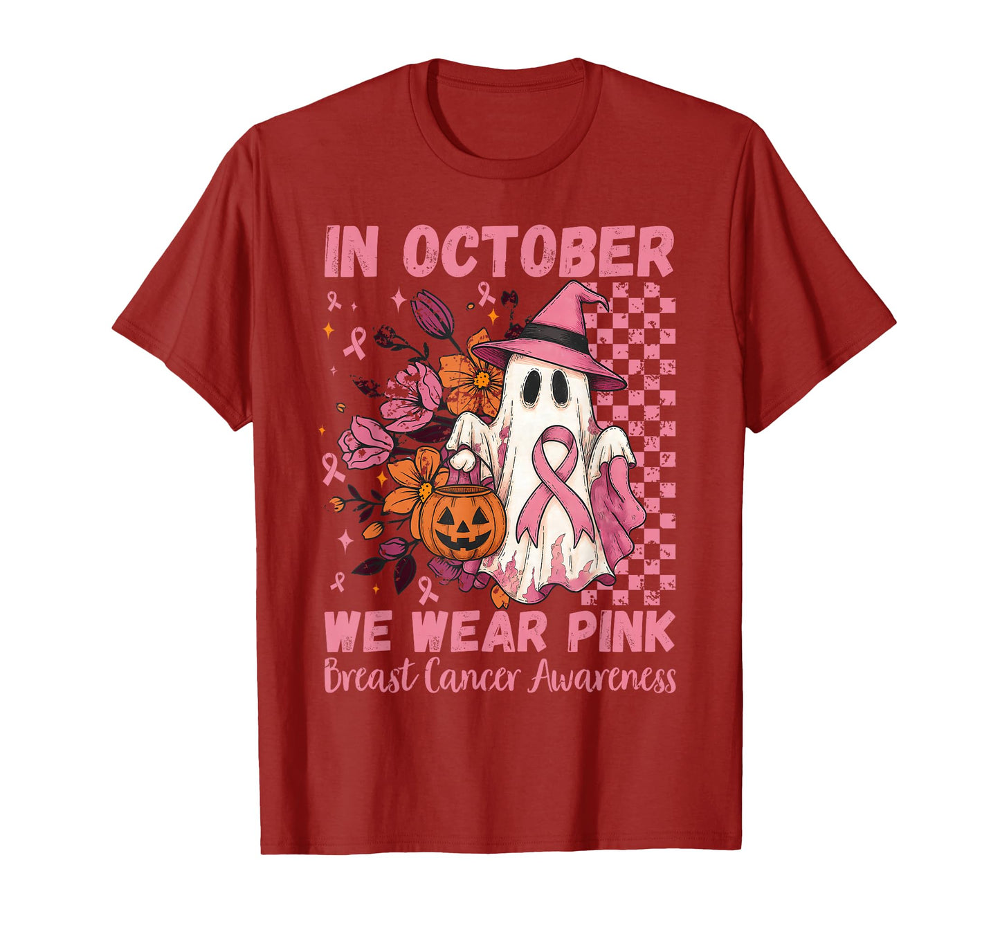 Breast Cancer Women Floral Vintage in October We Wear Pink T-Shirt