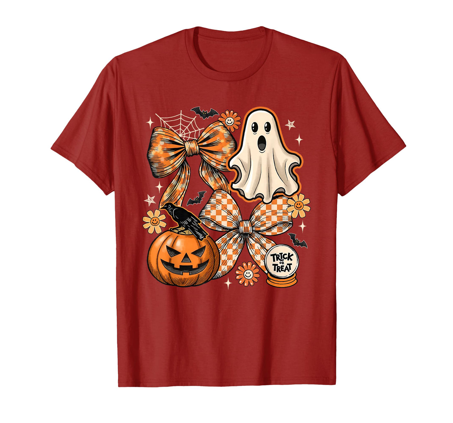 Funny Halloween Ghost Coquette Floral Fall Pumpkin Bow T-Shirt