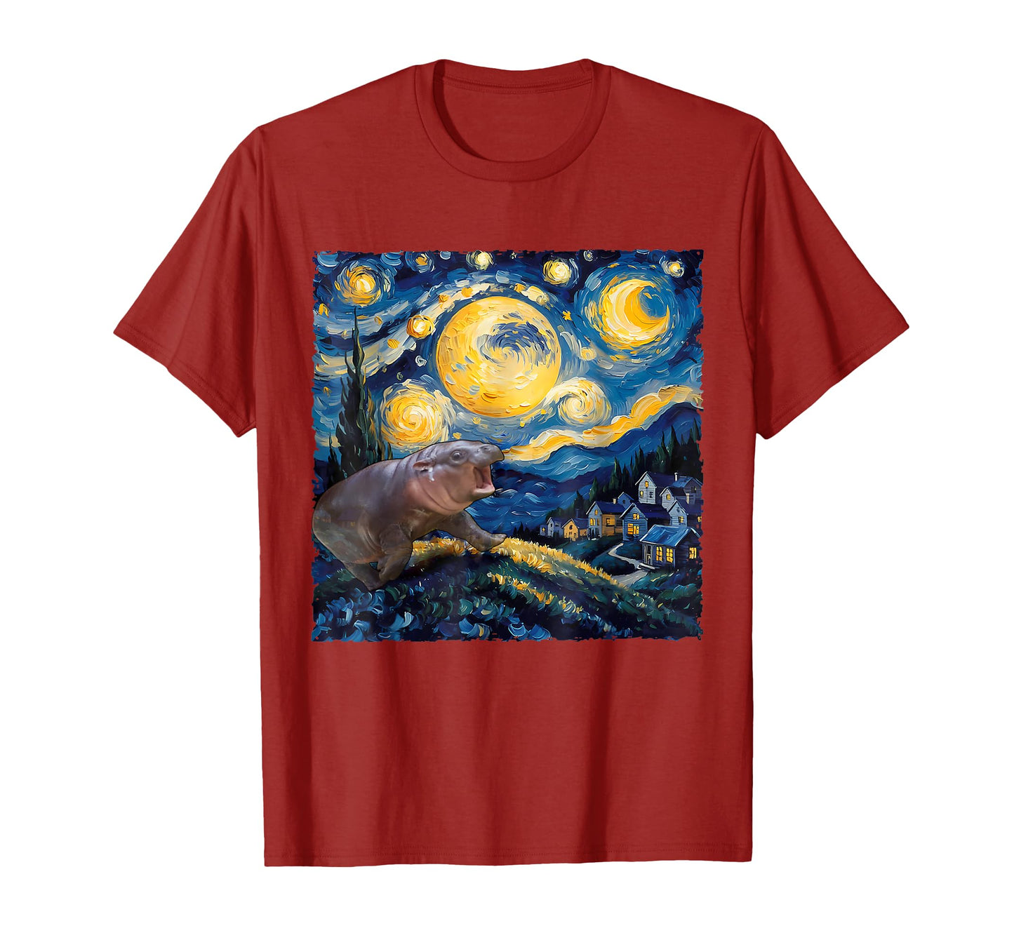 Moo-Deng Starry Night Van Gogh Funny Moo-Deng Meme T-Shirt