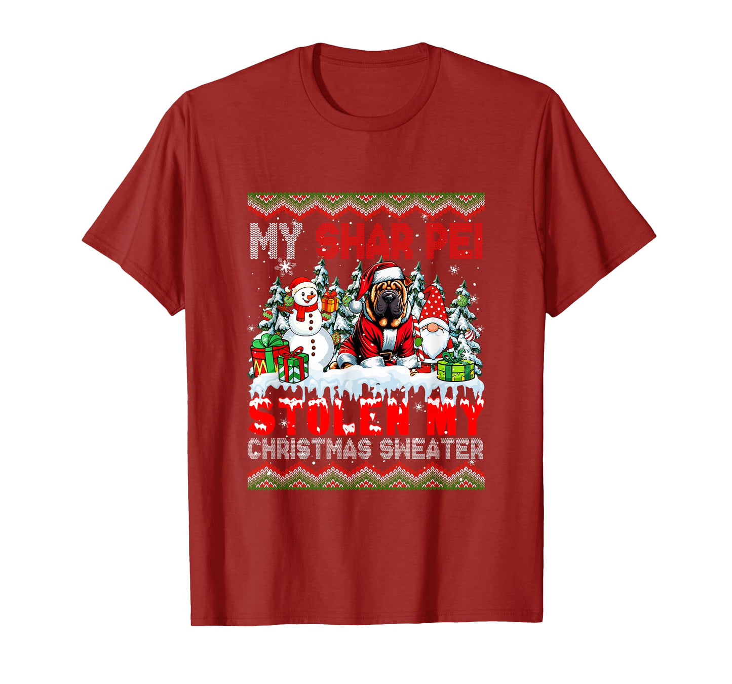 My Shar Pei Stolen My Christmas Sweater Santa Dog Gnome T-Shirt