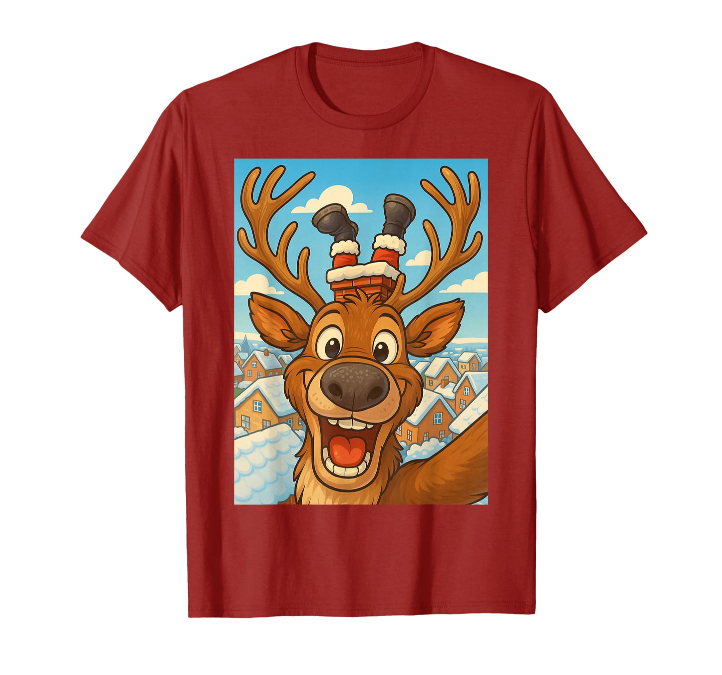 Funny Reindeer Selfie Santa Boys Girls Christmas T-Shirt