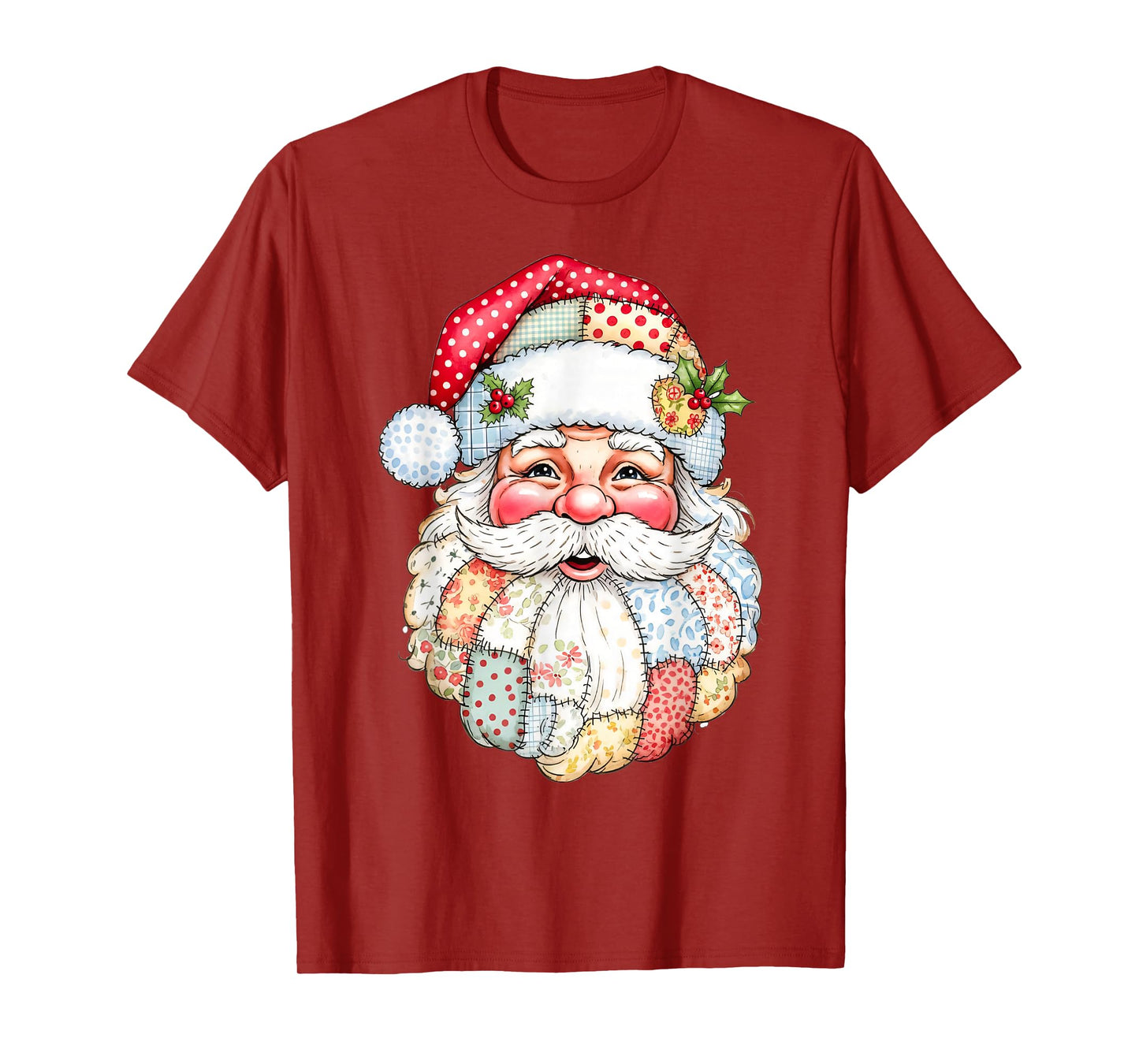 Patchwork Santa Claus Face Christmas Xmas T-Shirt