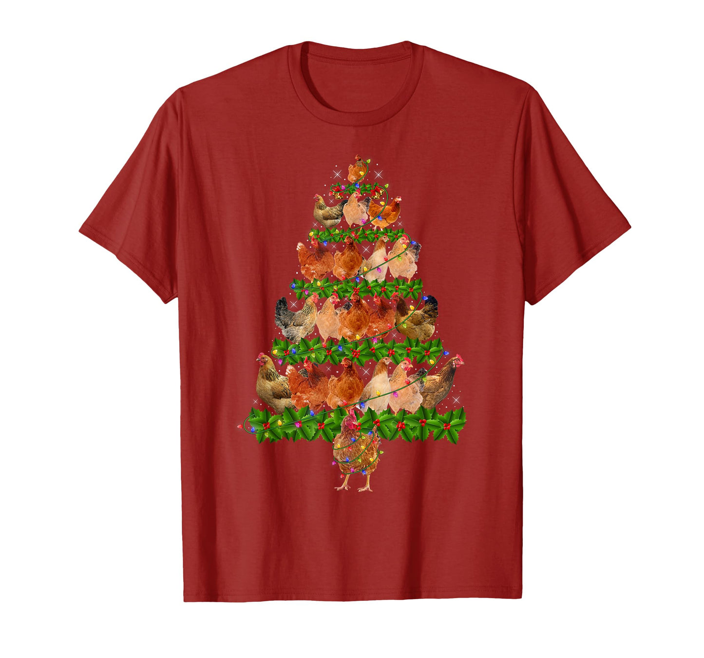 Chicken Christmas Lights Funny Farm Animal Chicken Xmas Tree T-Shirt