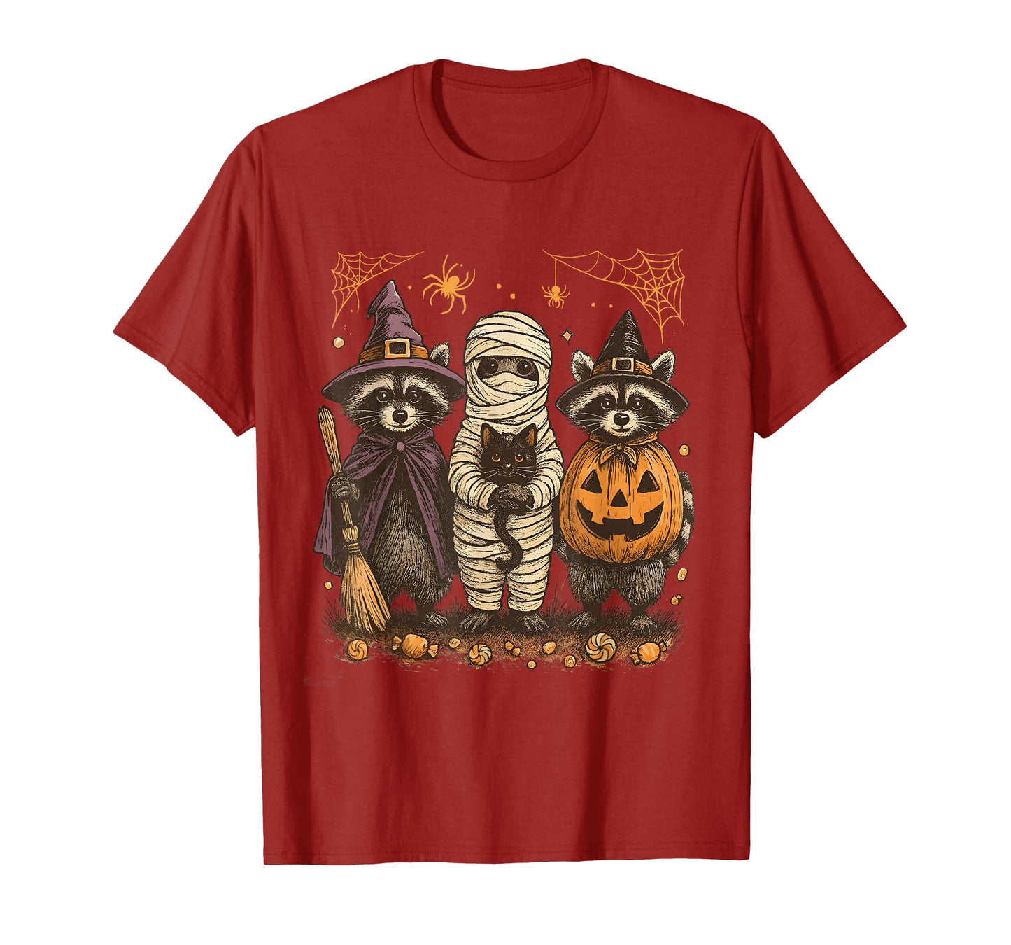 Spooky and Feral Halloween Raccoon Holding Cat Spooky Season T-Shirt