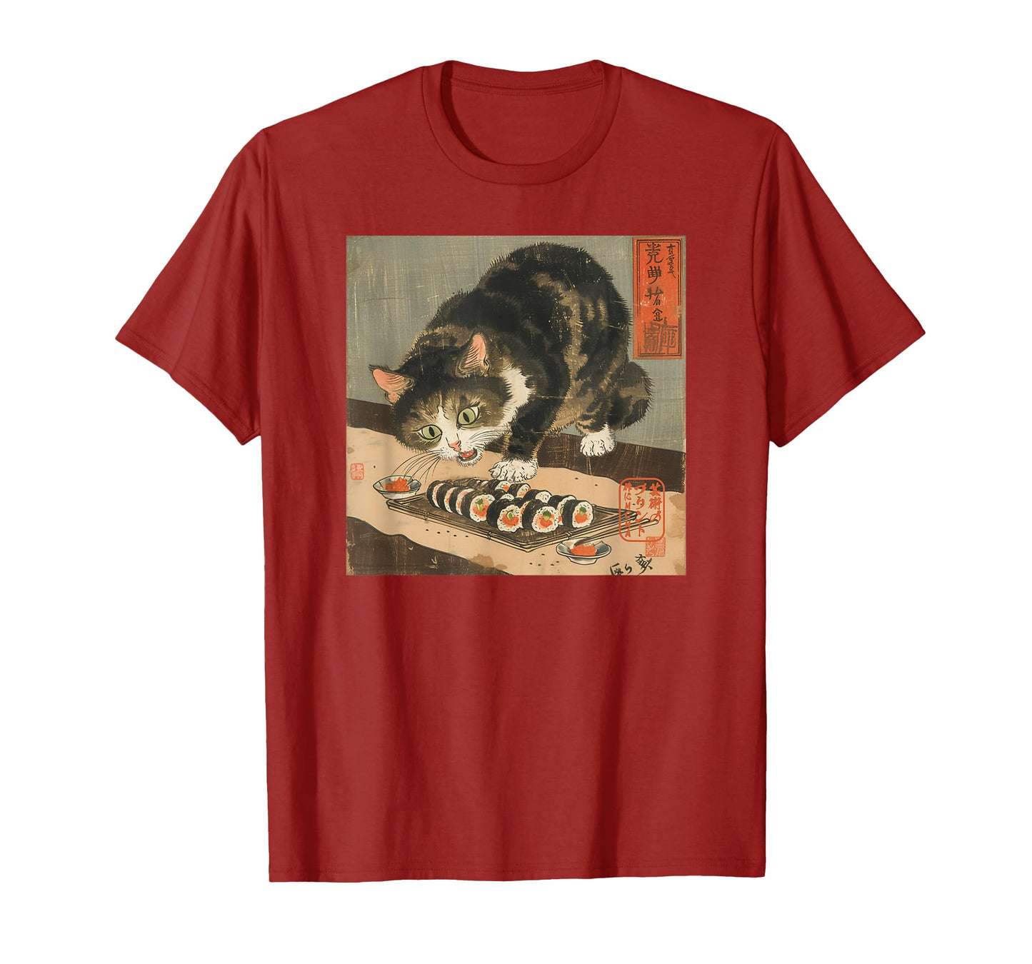 Sushi Cat – Japanese Retro Art Print for Foodie and Cat Love T-Shirt for Men Women Kids