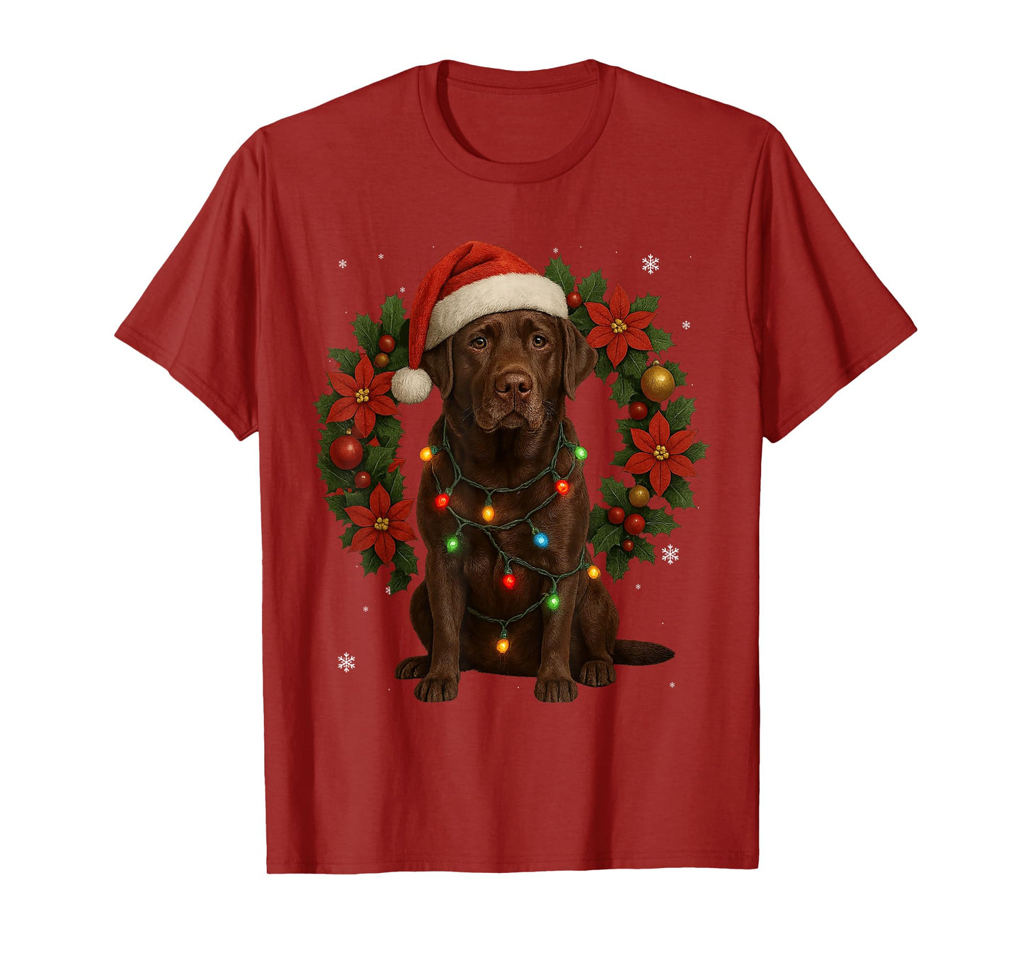 Chocolate Labrador Christmas Dog Festive Wreath Xmas T-Shirt