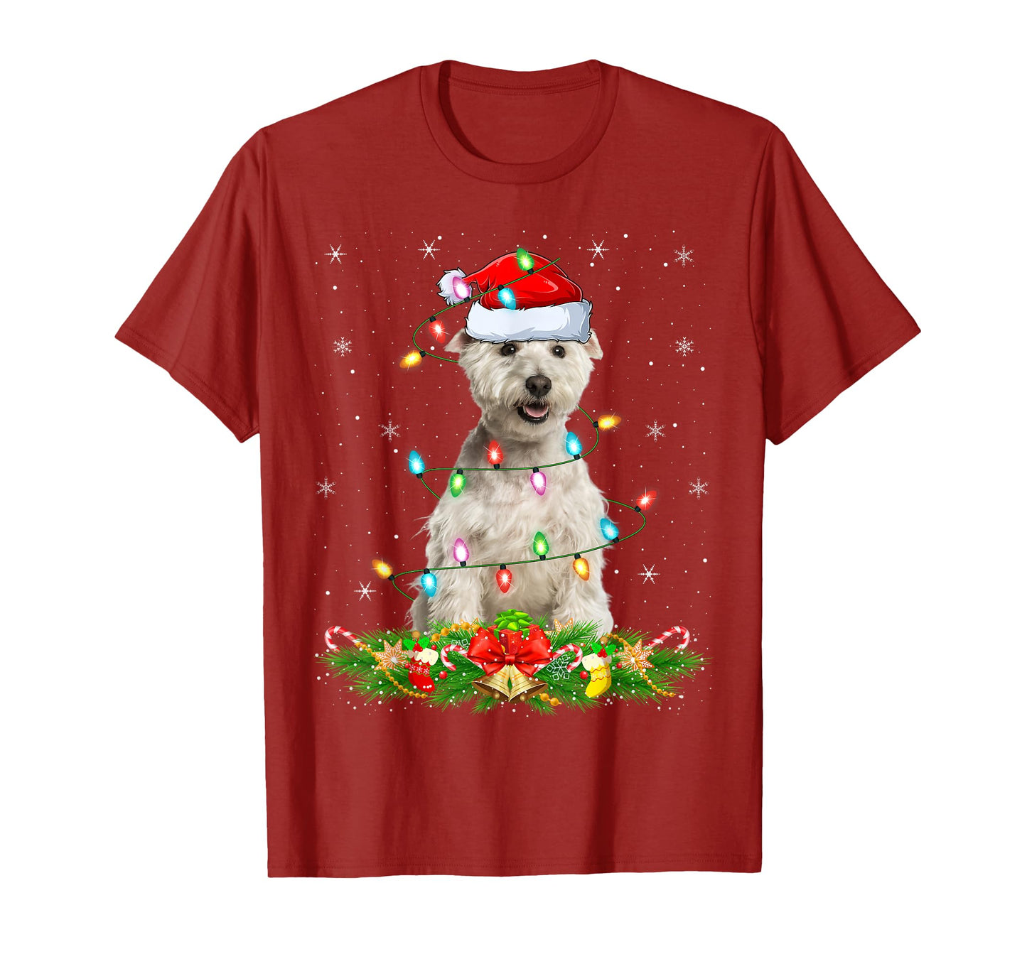 Wheaten Terrier Dog Christmas Lights Funny Santa Hat Xmas T-Shirt