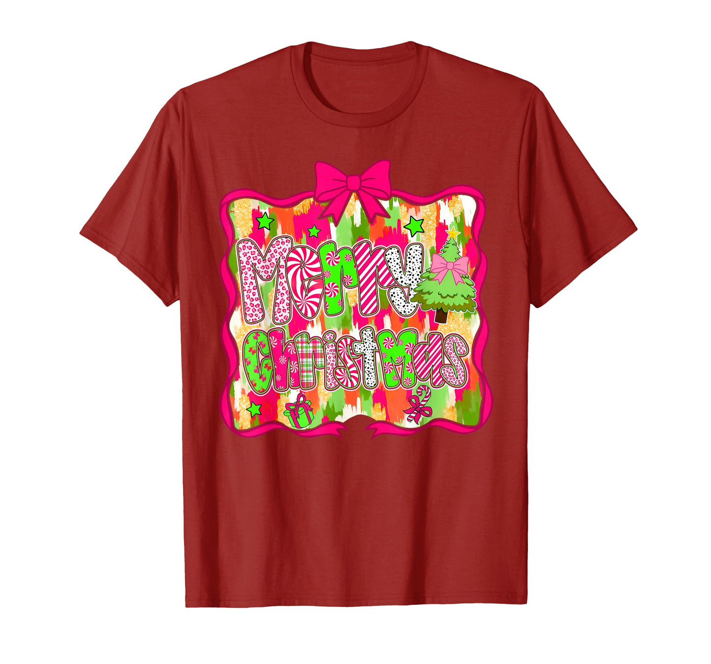 Coquette Bow Merry Christmas Xmas Tree Holiday Pajamas Funny T-Shirt