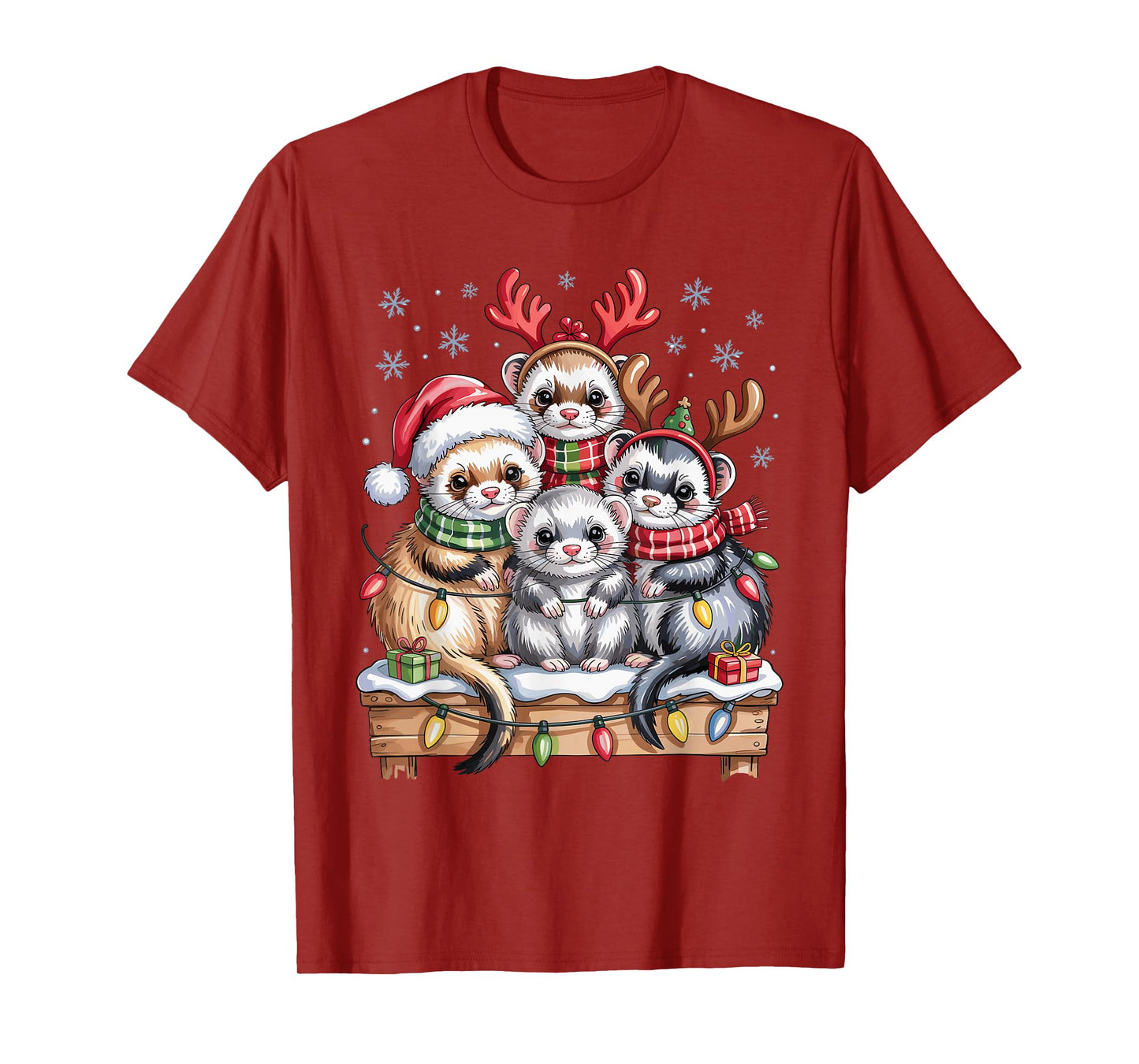 Ferret Christmas Cute Pet Lovers Funny Holiday Pajamas T-Shirt