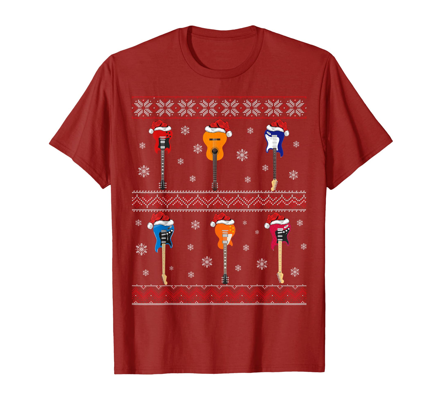 Guitarist Ugly Xmas Sweater Style Musical Guitar Christmas T-Shirt
