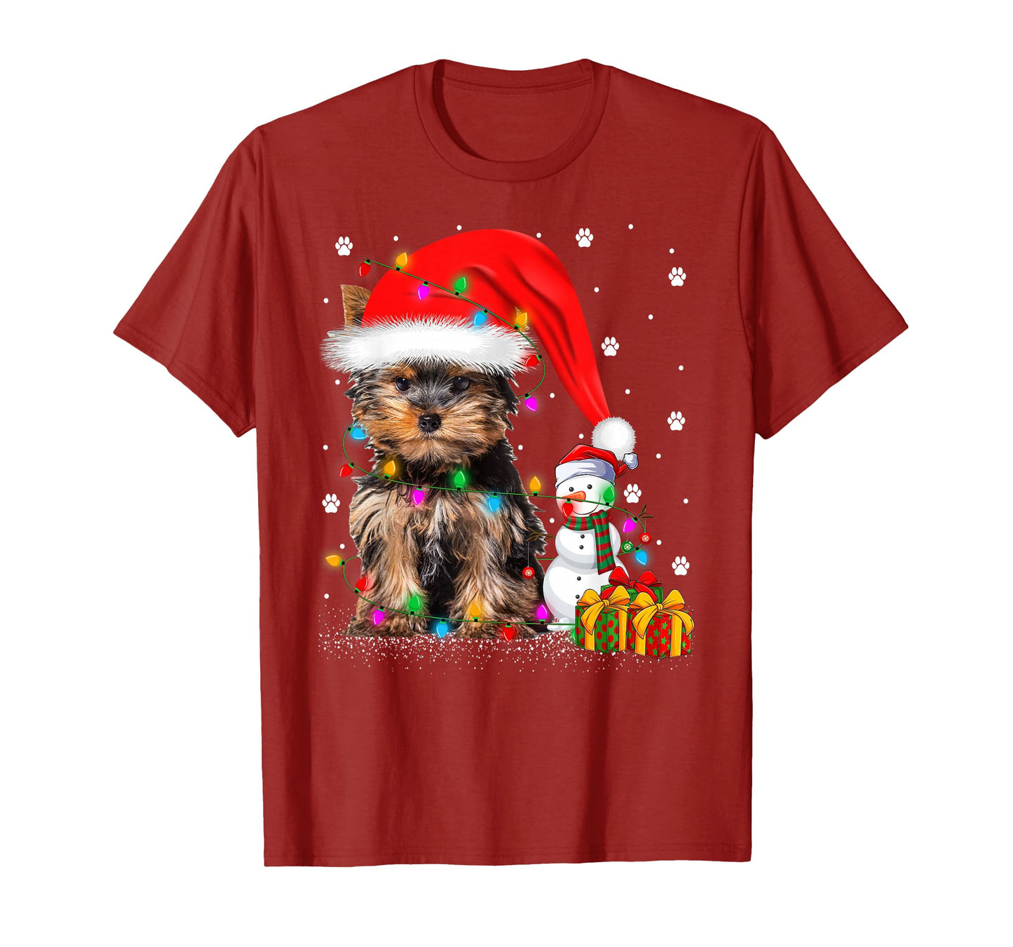 Yorkshire Terrier Dog Christmas Lights Santa Snowman Xmas T-Shirt