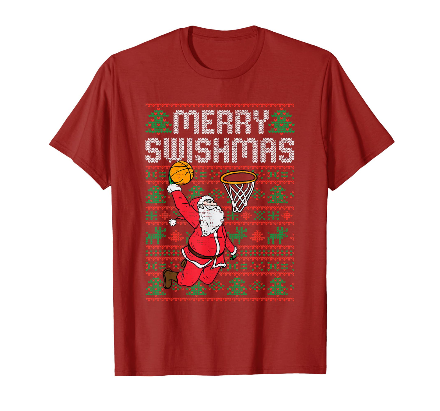 Basketball Ugly Christmas Xmas Santa Sports Men Boys Kids T-Shirt