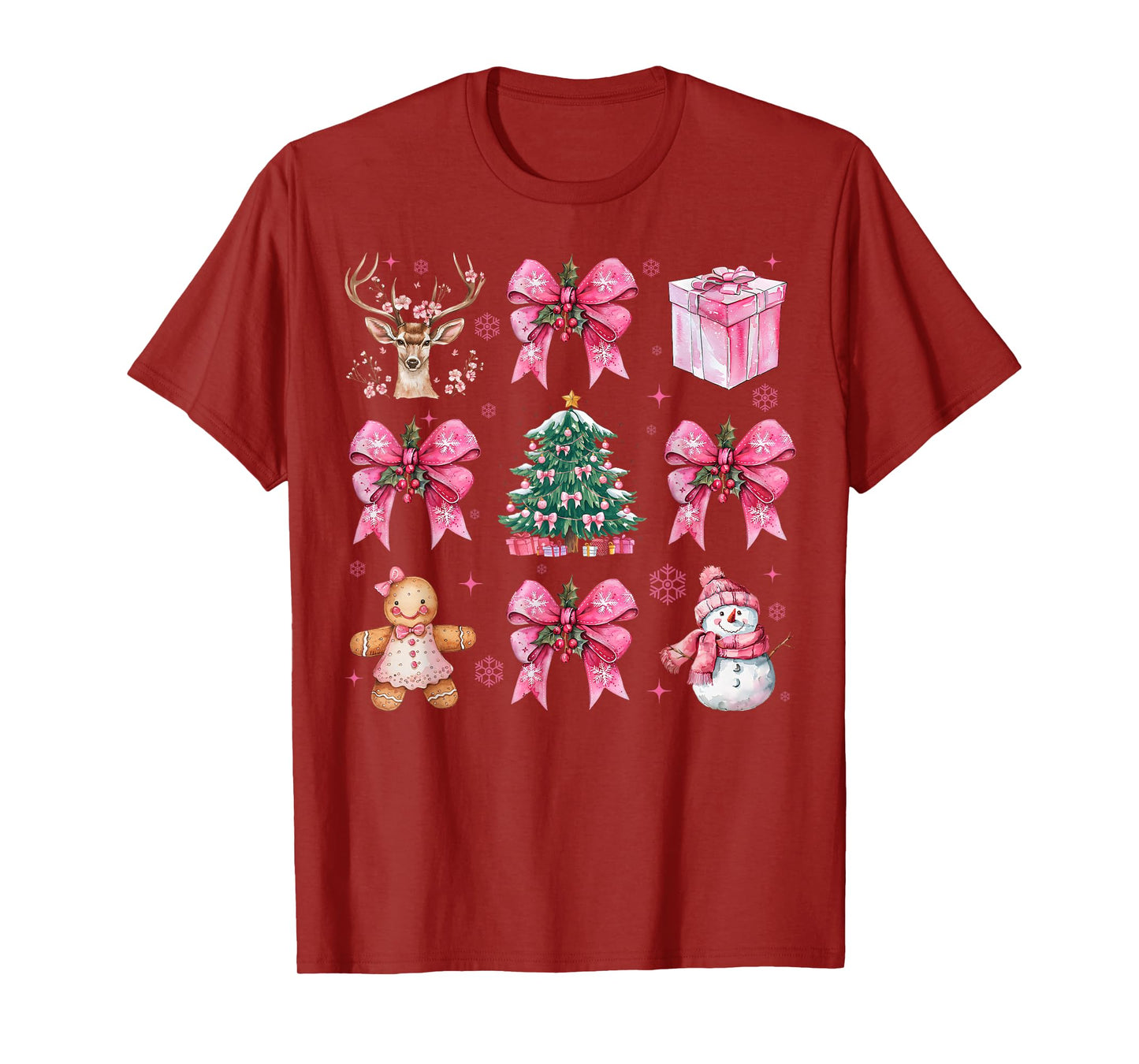 Coquette Pink Christmas Tree Santa Gingerbread Xmas Holiday T-Shirt