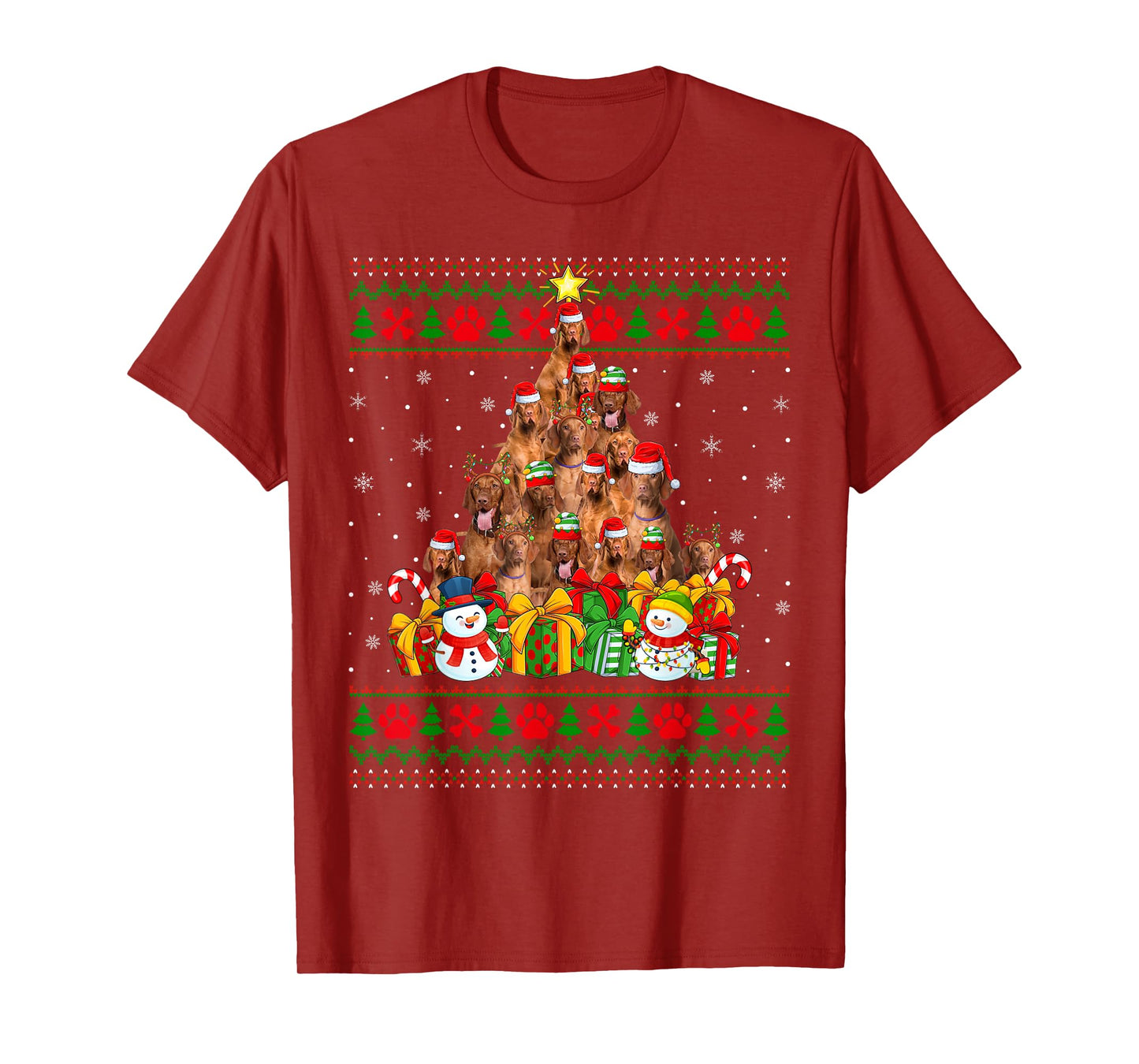 Vizsla Dog Ugly Christmas Tree Sweaters Pet Dog Lover Xmas T-Shirt