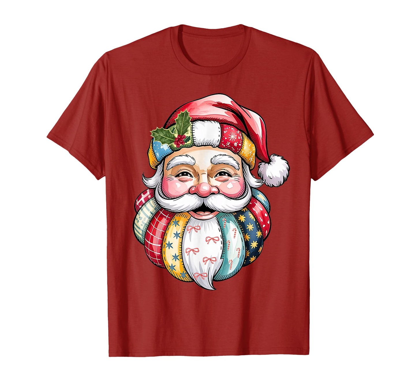 Funny Patchwork Santa Claus Face Christmas Humor Holiday T-Shirt