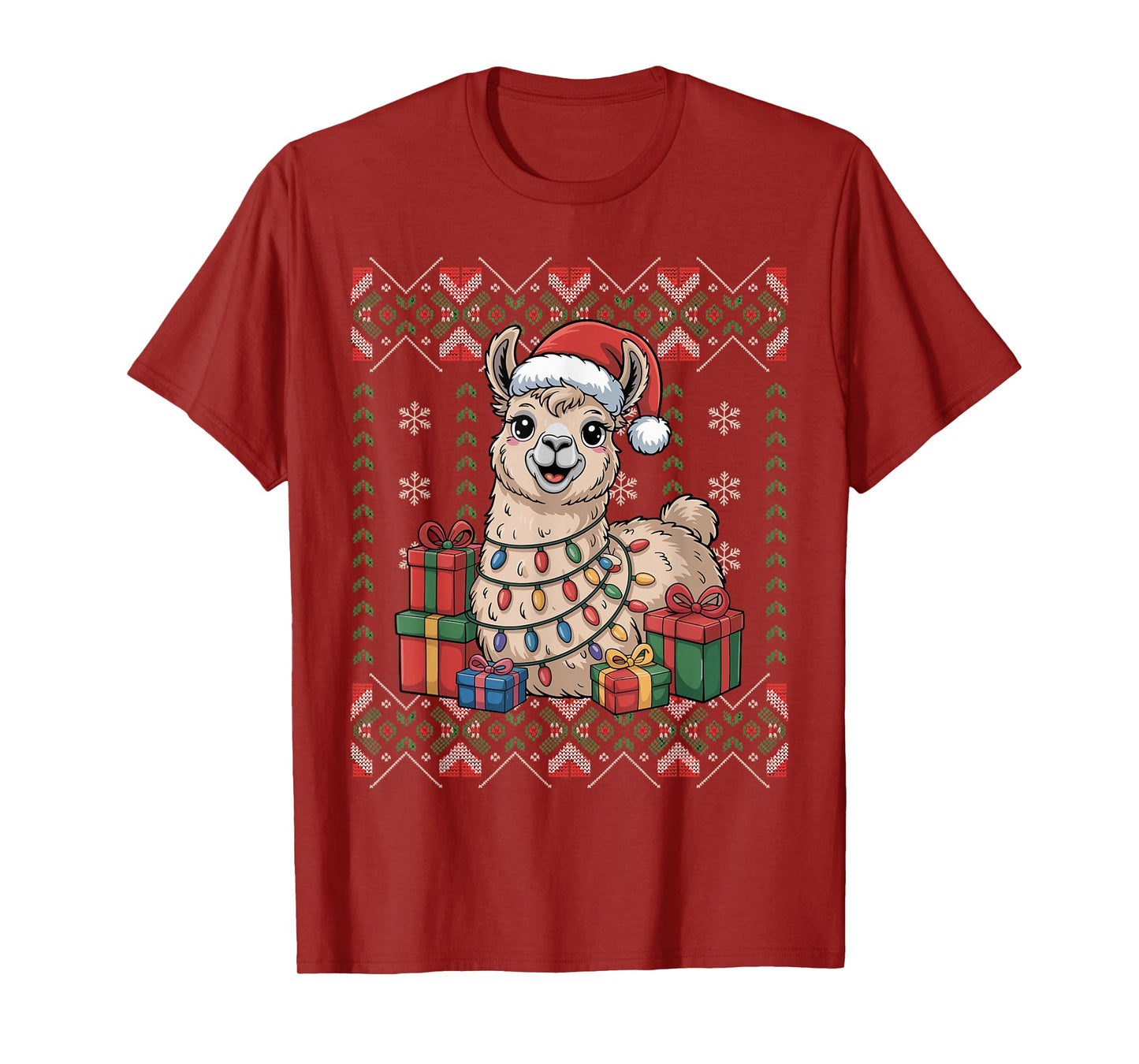 Santa Llama Christmas Ugly Sweater Funny Holiday Pajamas T-Shirt