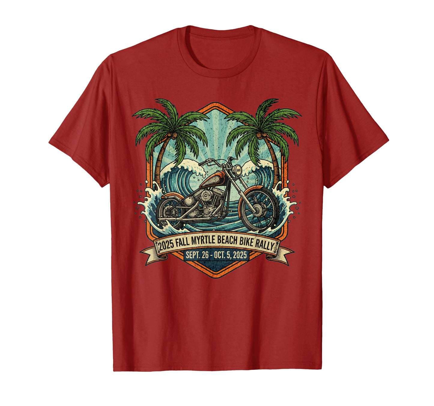 2025 Fall Myrtle Beach Bike Rally with Vintage Art ON Front T-Shirt