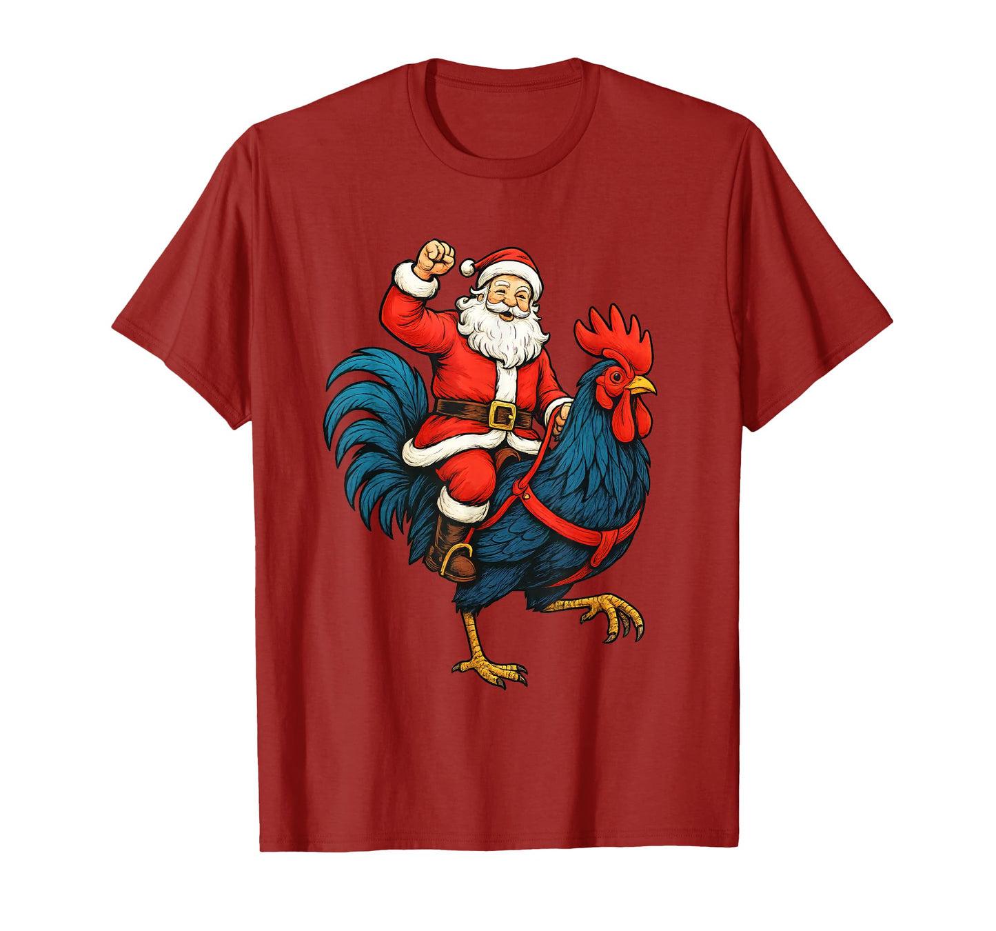 Xmas Santa Riding Rooster Chicken Christmas Holiday Costume T-Shirt