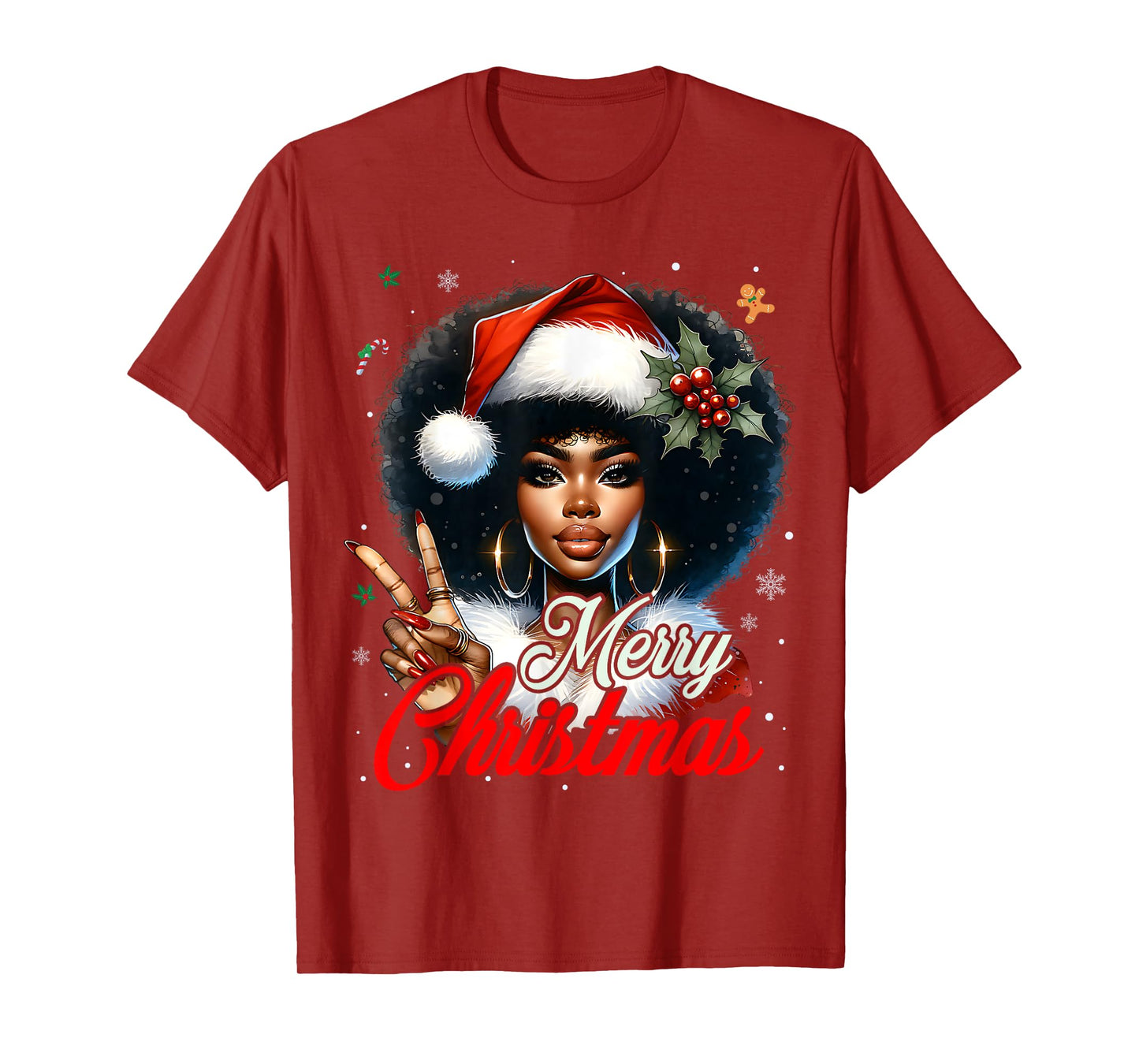 Black African American Christmas Girl Melanin Santa Xmas T-Shirt