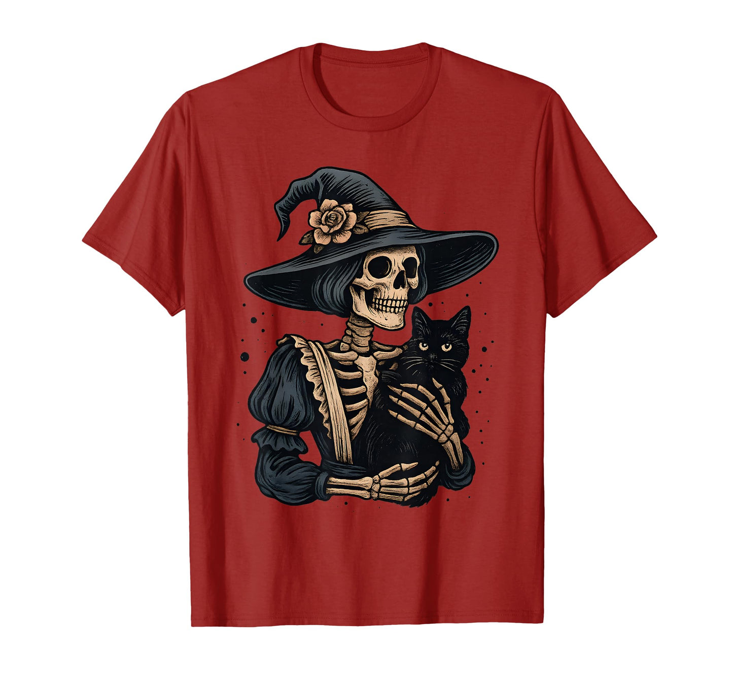 Witch Skeleton Hugging Black Cat Halloween Cats Mom Dad T-Shirt