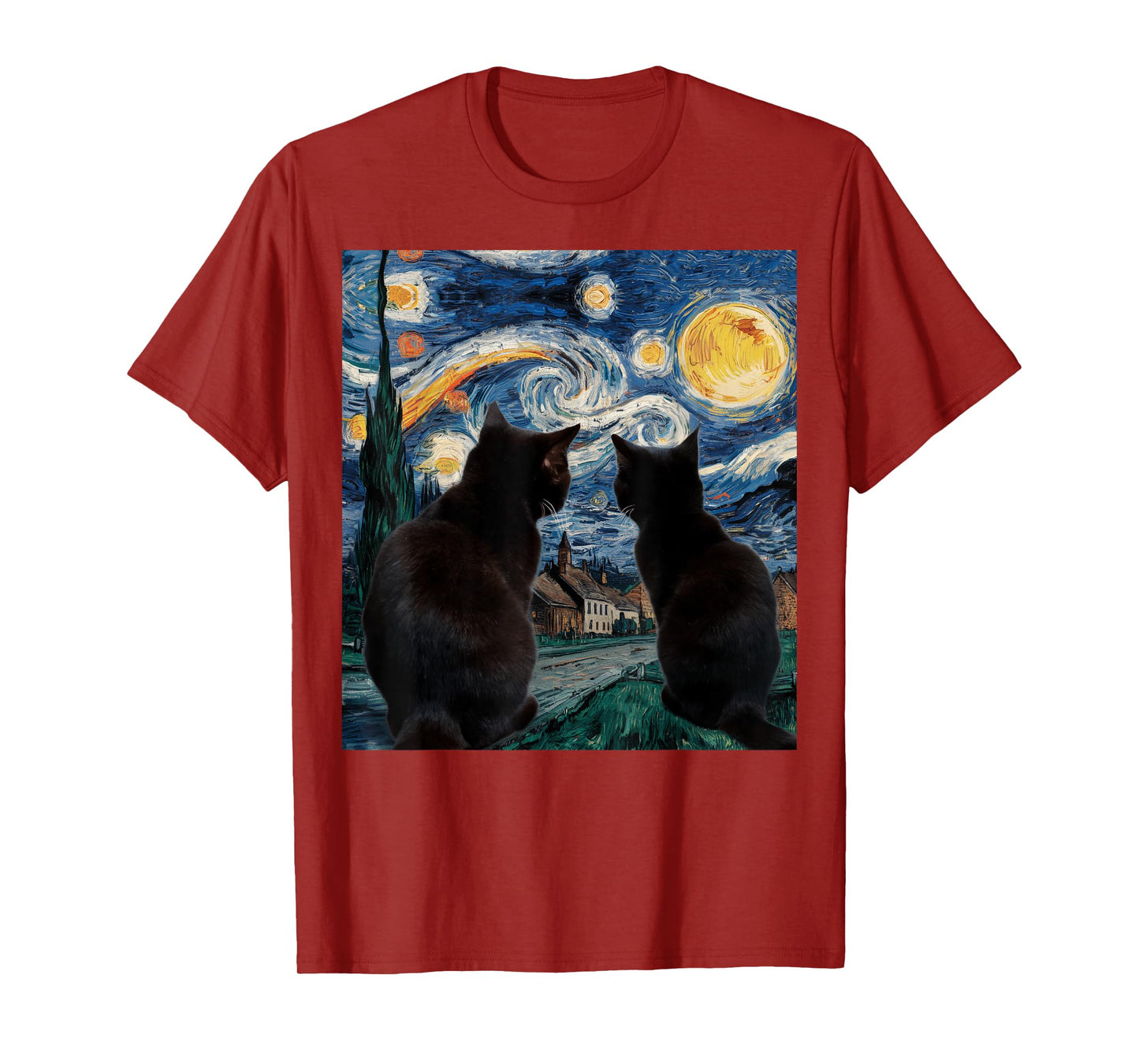 Black Cats Starry Night Van Gogh Cat Lover Men Women Girls Kids T-Shirt