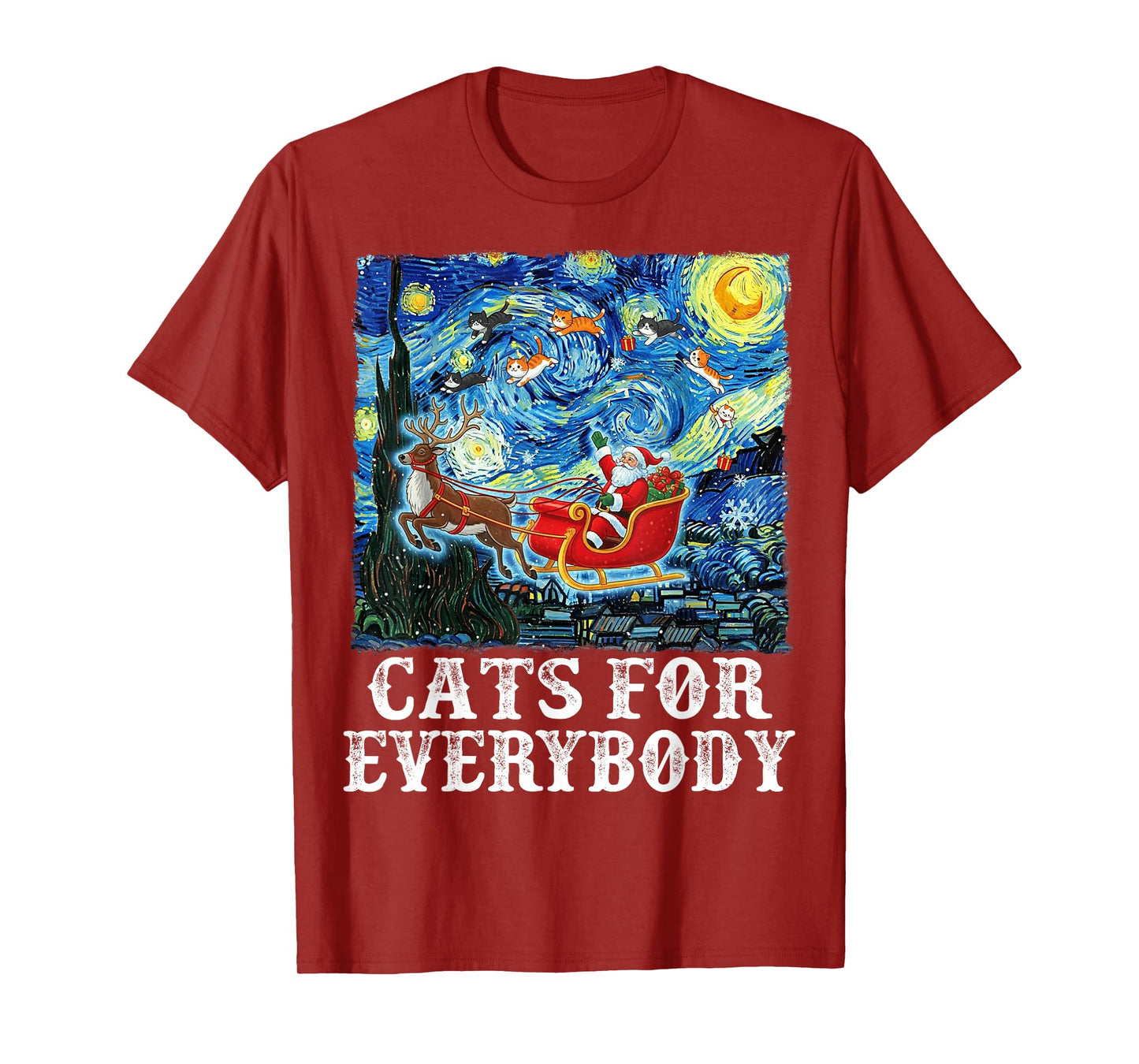 Christmas Cat for Everybody Santa Reindeer Starry Night Xmas T-Shirt