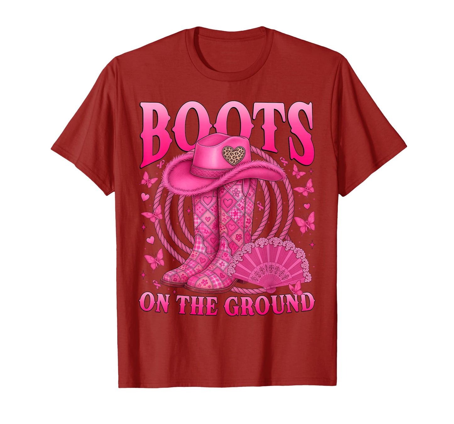 Pink Patchwork Boots On The Ground Breast Cancer Awareness T-Shirt