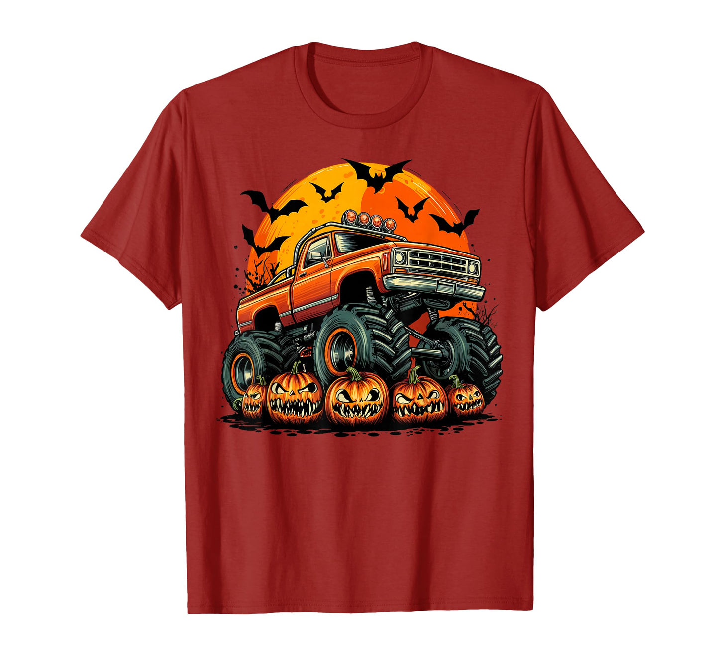 Halloween Monster Truck Crushing Pumpkin Funny Kids Boys T-Shirt