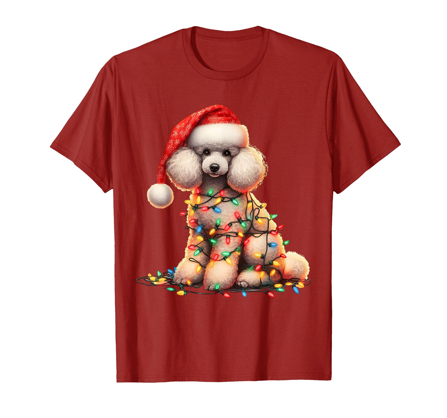 Poodle Dog Christmas Lights Santa Hat Dog Lover T-Shirt