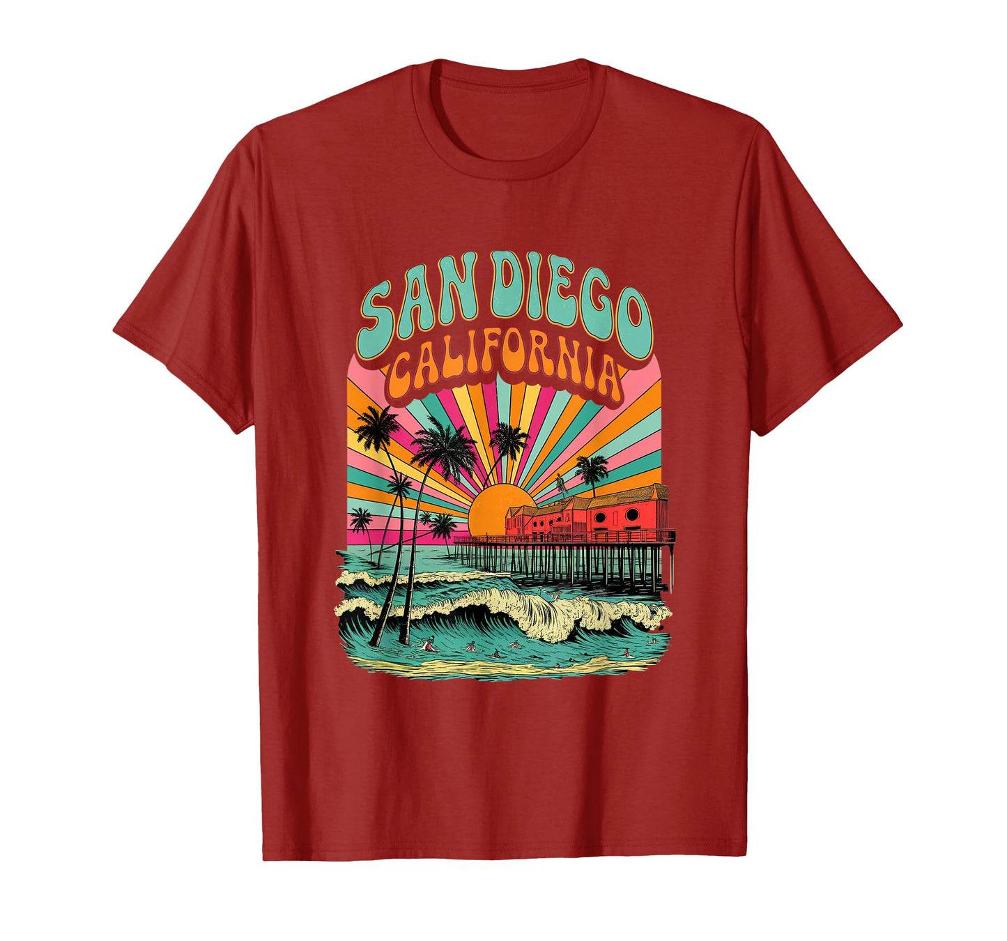 Retro San Diego California Sunset Skyline Coastal Vintage T-Shirt