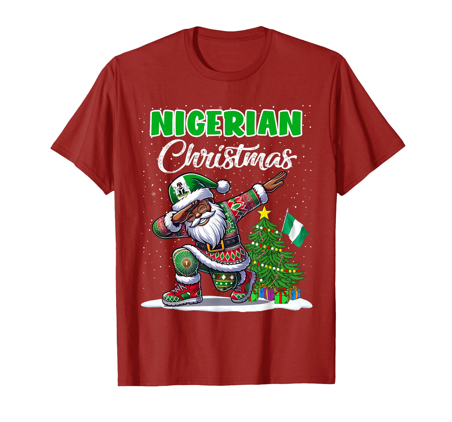 Nigeria Dabbing Santa Christmas Nigeria Flag for Kids T-Shirt