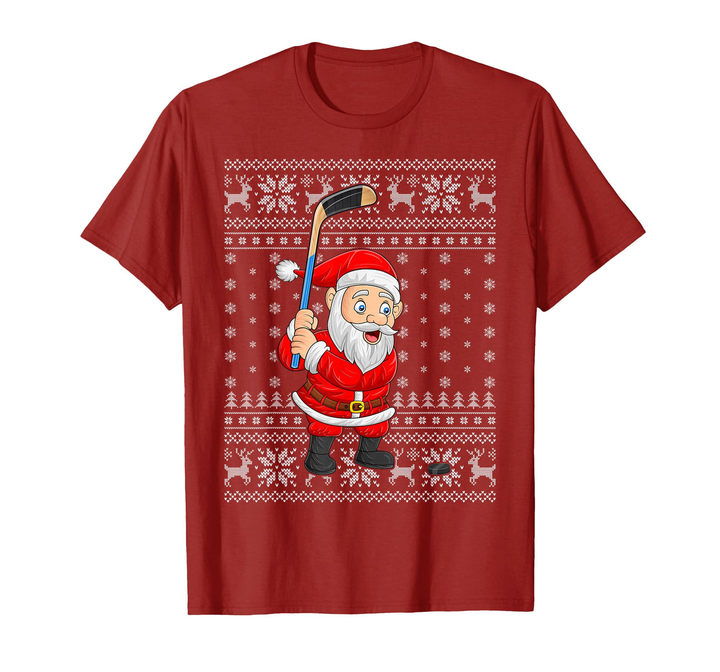 Santa Playing Ice Hockey Ugly Christmas Sweaters Xmas T-Shirt