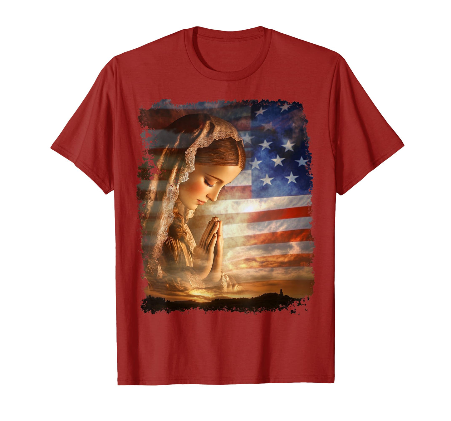 USA American US Flag The Virgin Mary T-Shirt