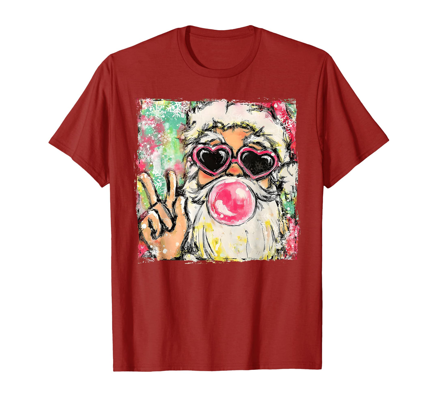 Vintage Retro Santa Bubble Gum Pink Sunglasses Christmas T-Shirt