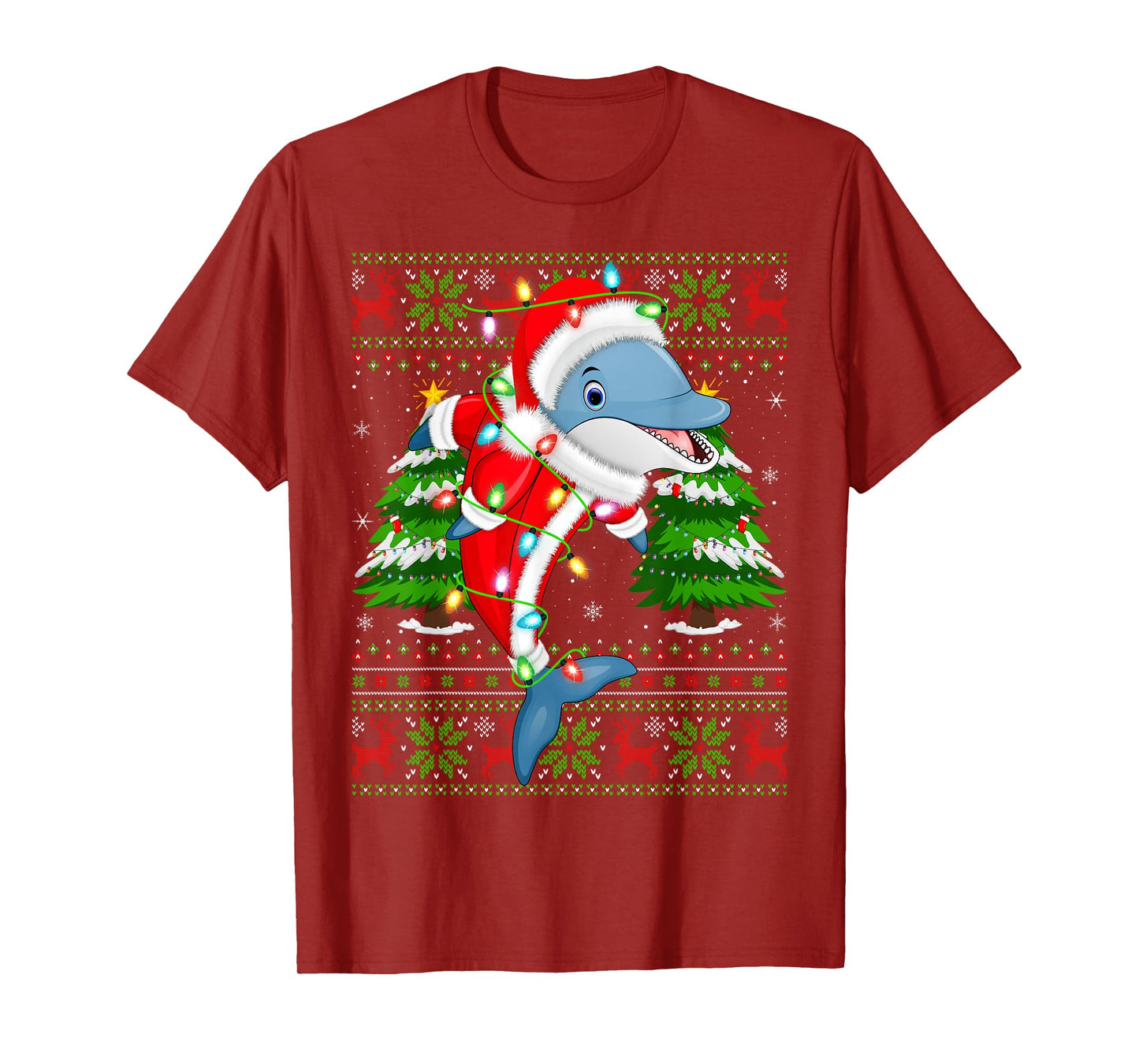 Dolphin Christmas Lights Santa Costume Ugly Xmas Sweaters T-Shirt