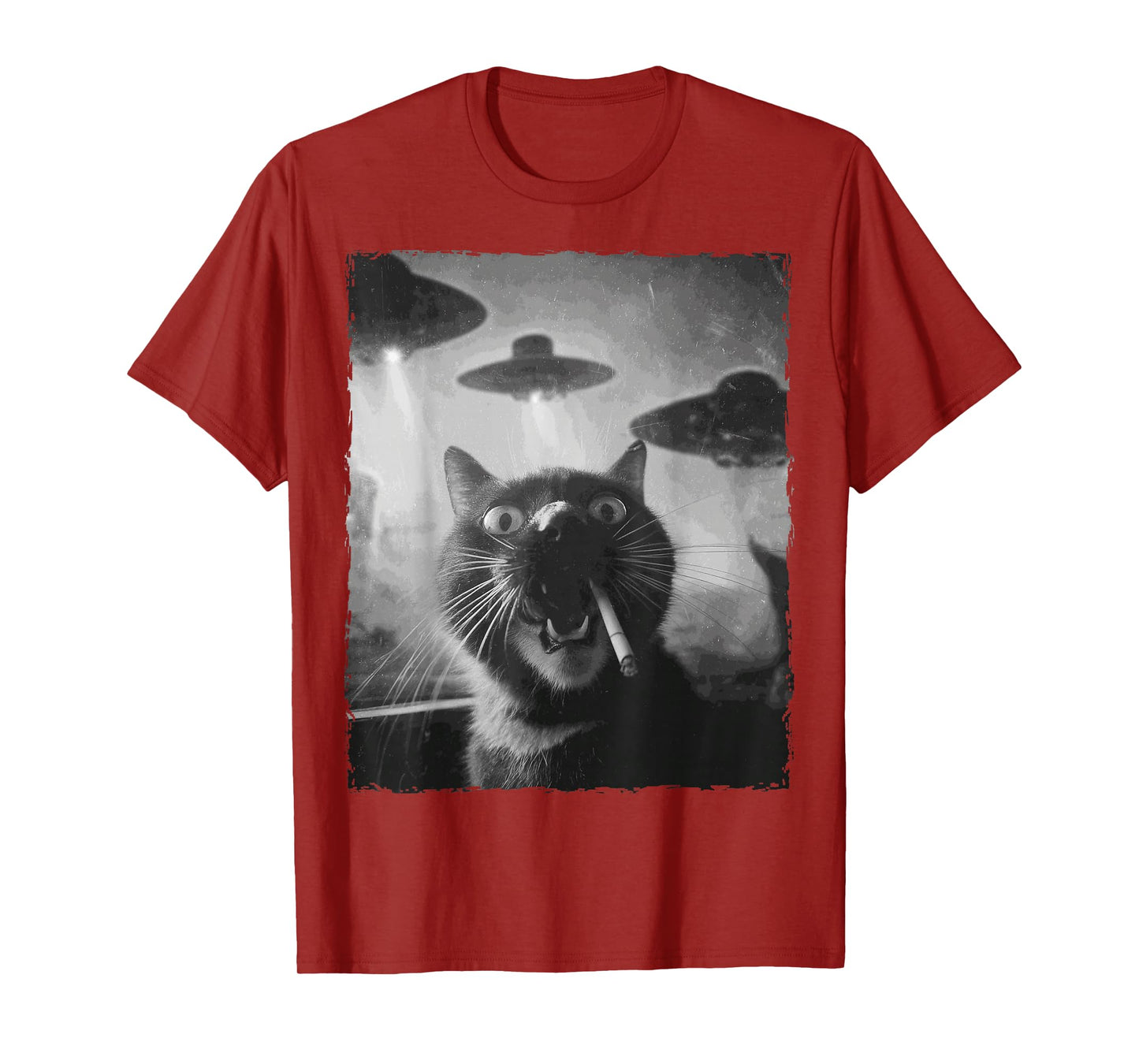 Funny Graphic Cat smoking UFOs Funny T-Shirt
