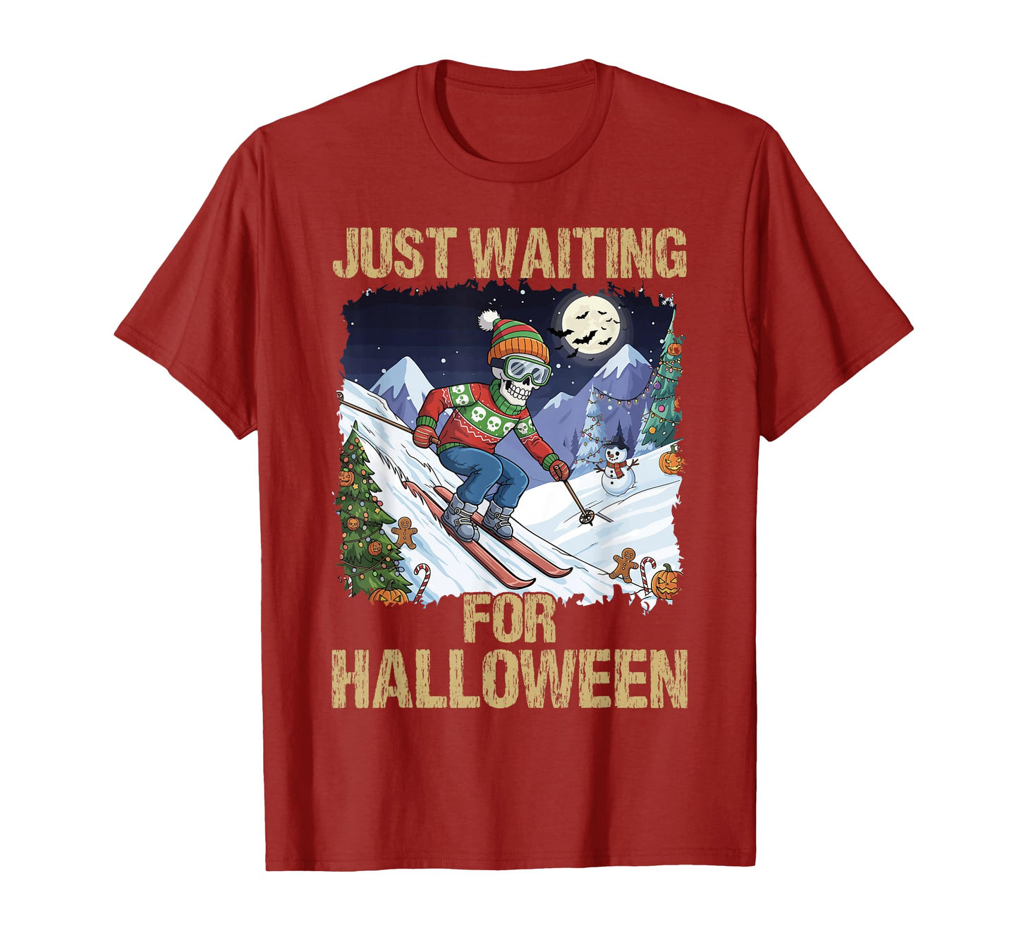 Just Waiting for Halloween Christmas Winter Winterween T-Shirt