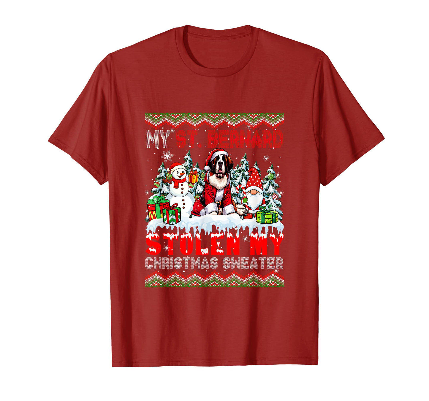 My St. Bernard Stolen My Christmas Sweater Santa Dog Gnome T-Shirt