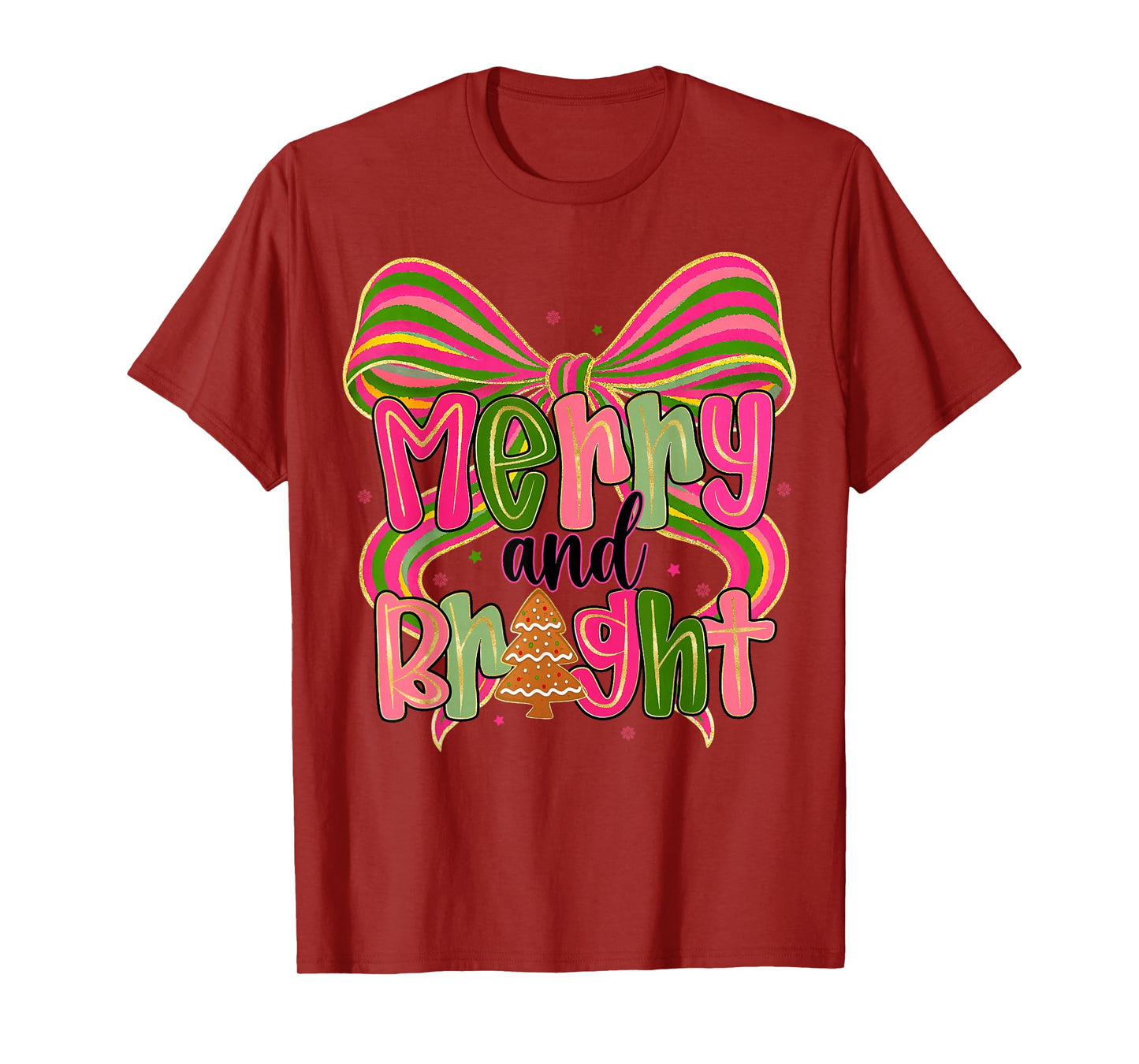 Merry & Bright Christmas Xmas Coquette Bow Pajamas Holiday T-Shirt