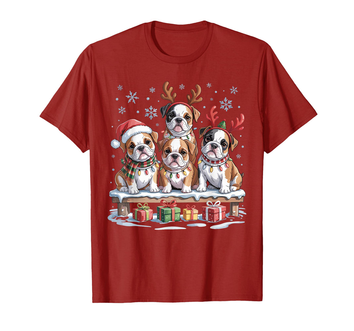 Cute Bulldog Christmas Puppies Dog Lovers Funny Holiday T-Shirt